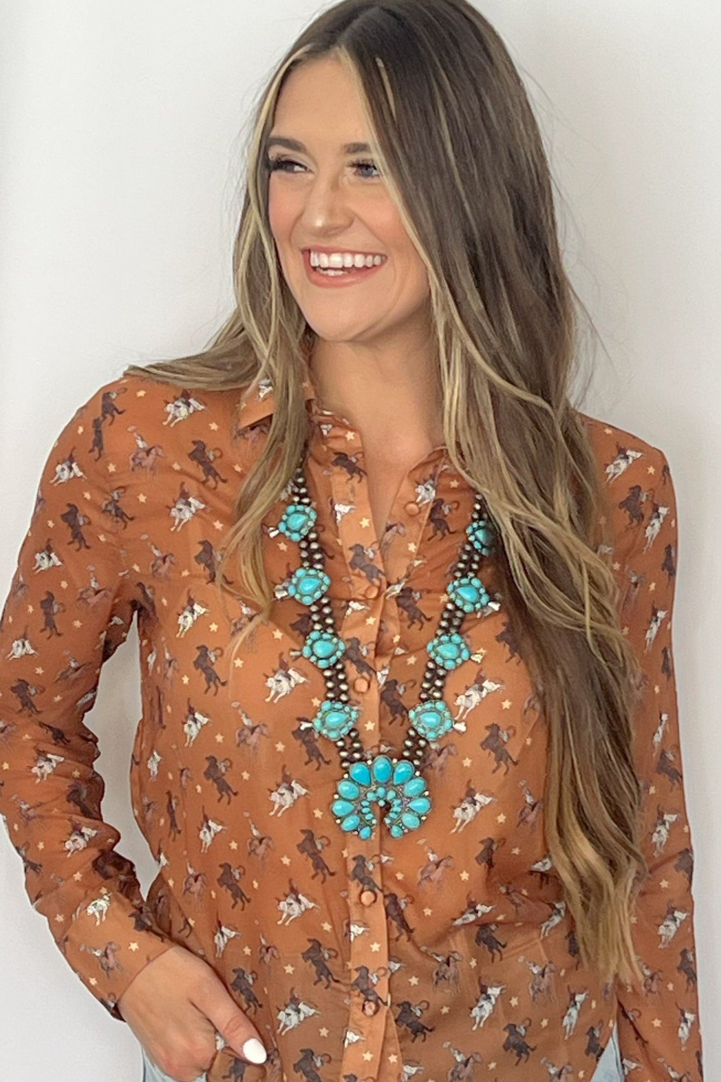 Huge Double Strand Faux Turquoise Squash Blossom Statement Necklace - 32 inch + 3
