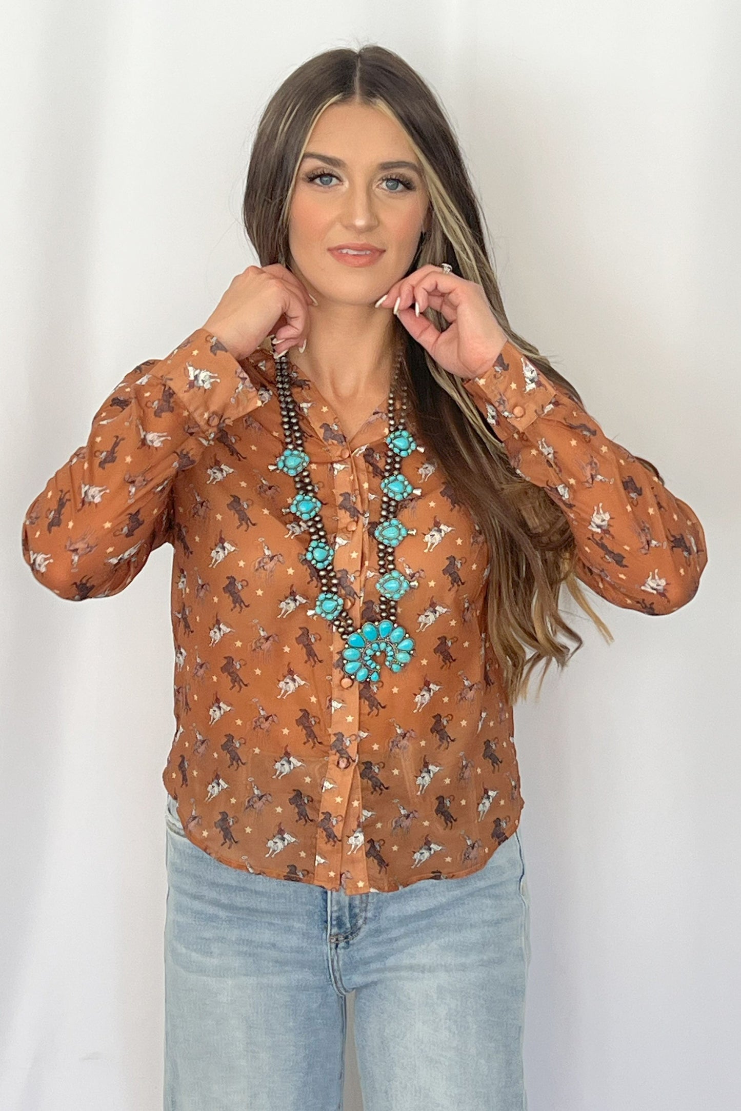 Huge Double Strand Faux Turquoise Squash Blossom Statement Necklace - 32 inch + 3