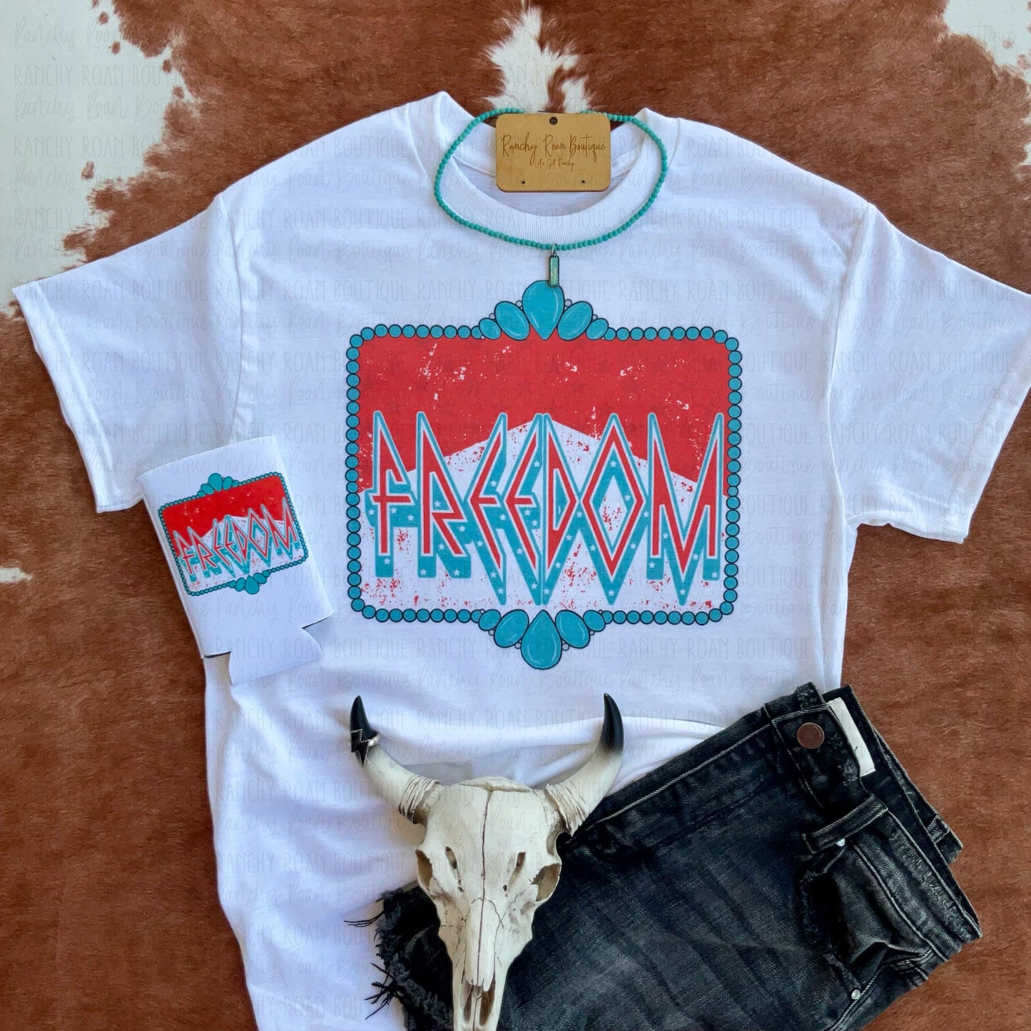Turquoise Freedom Retro Western Graphic Tshirt