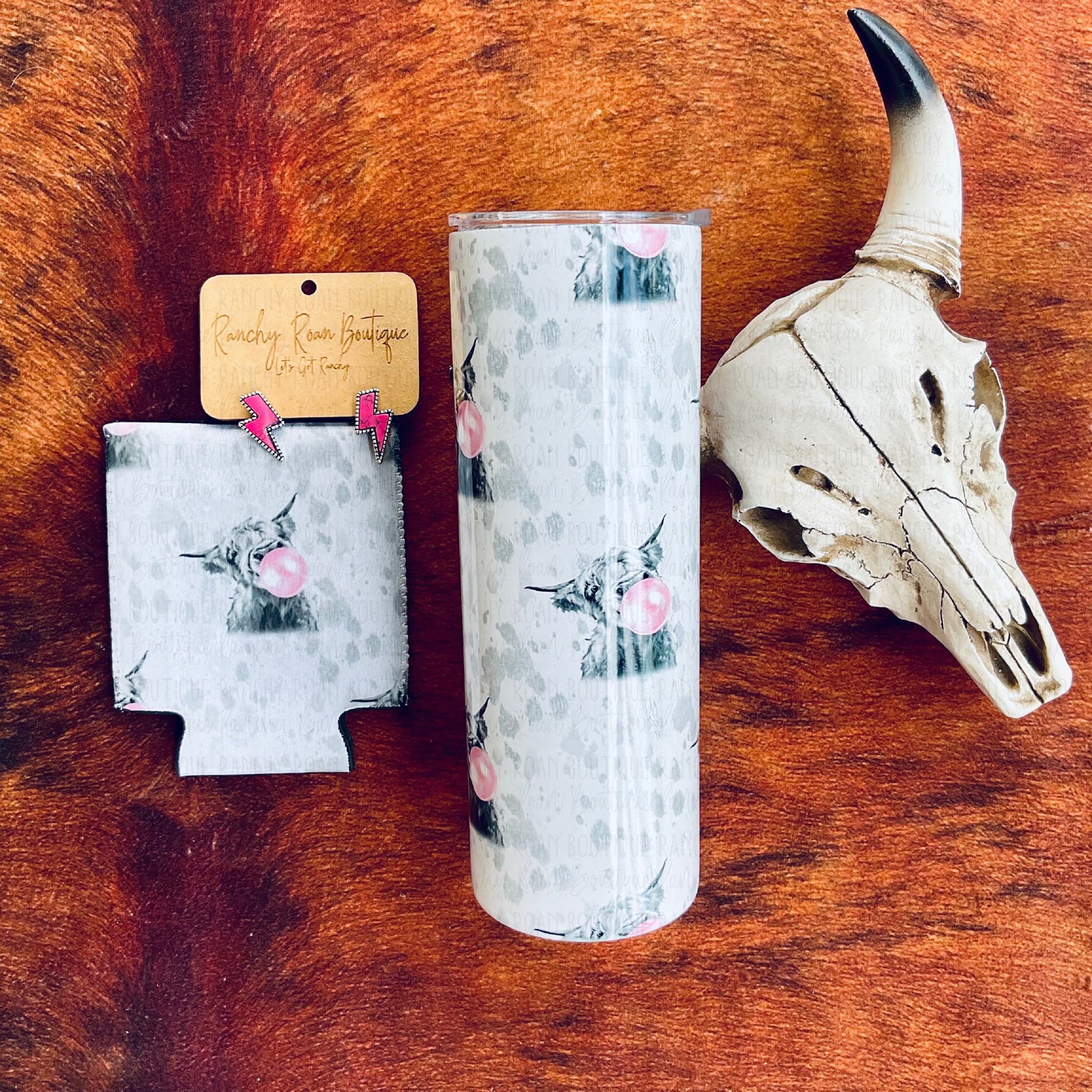Bubblegum Acid Washed Highland Cow 20oz Skinny Tumbler
