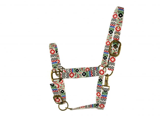 6653 - White Aztec design Nylon Horse Sized Halter