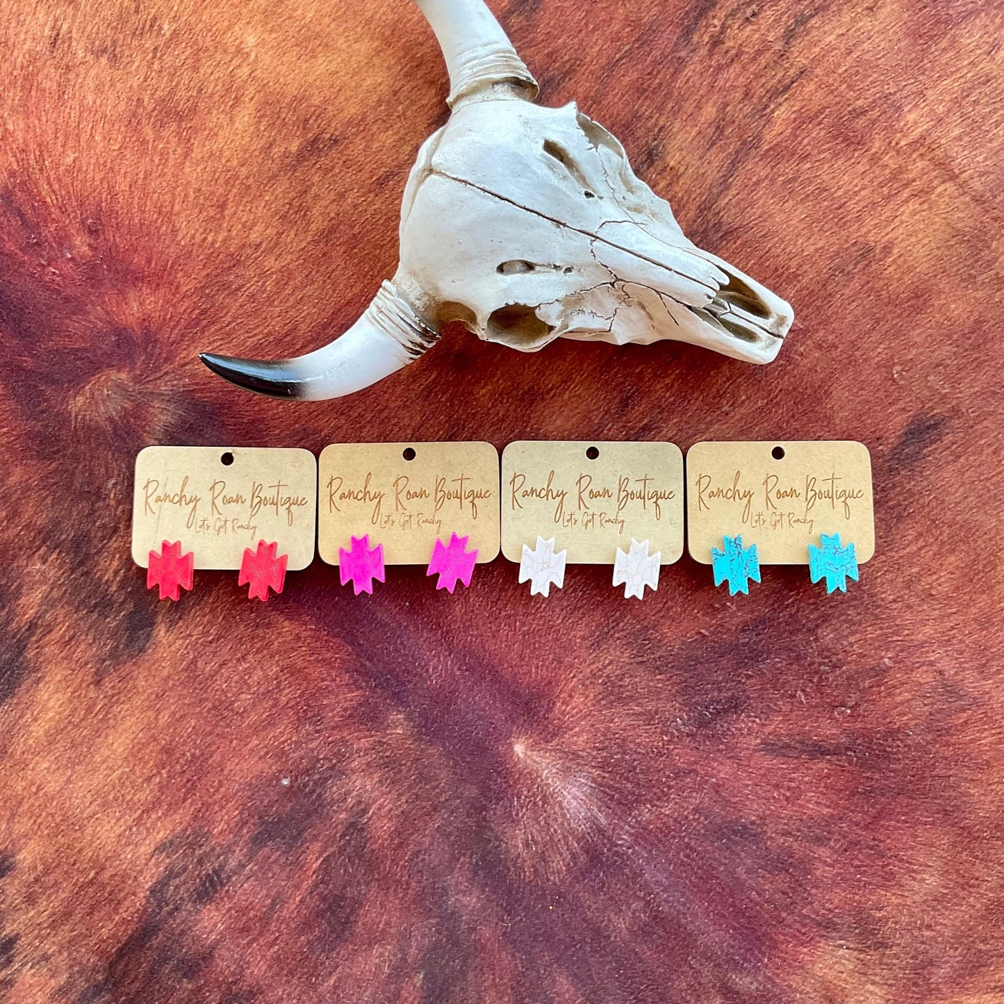 Western Aztec Stud Red Earrings