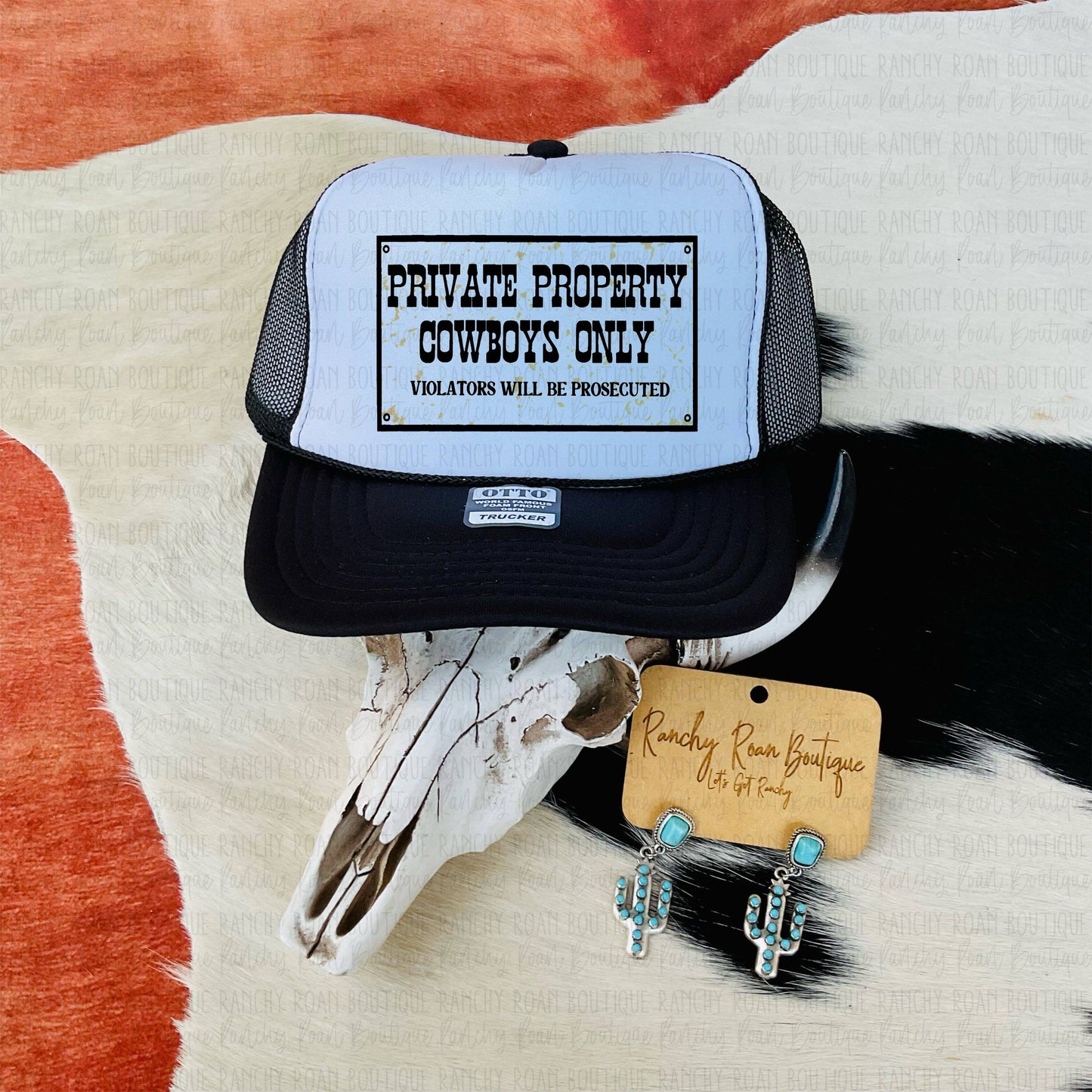 Private Property Cowboys Only Western Trucker Hat