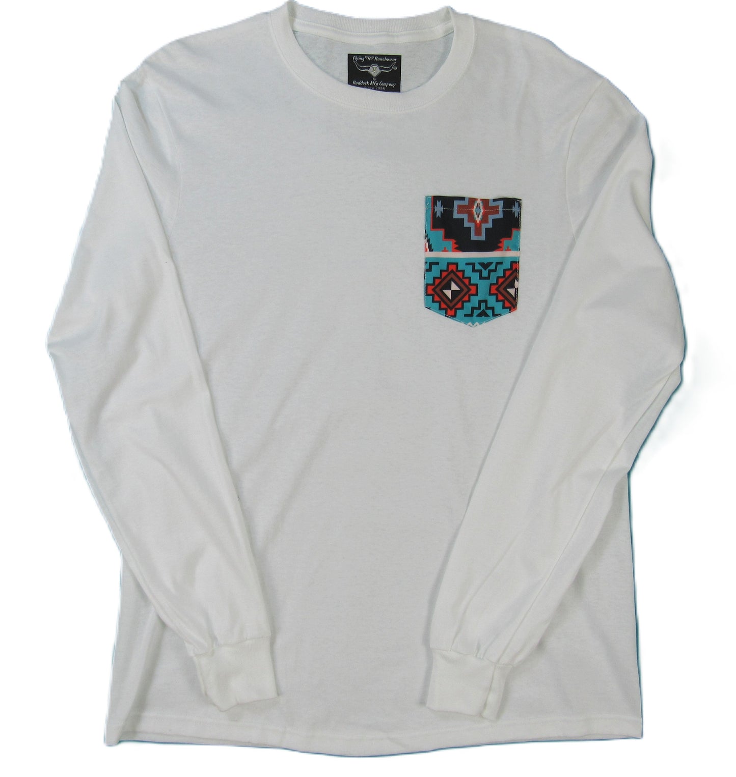 Flying R Ranchwear - White with Southwest Print - Long Sleeve - Pocket T-shirt - Made in USA