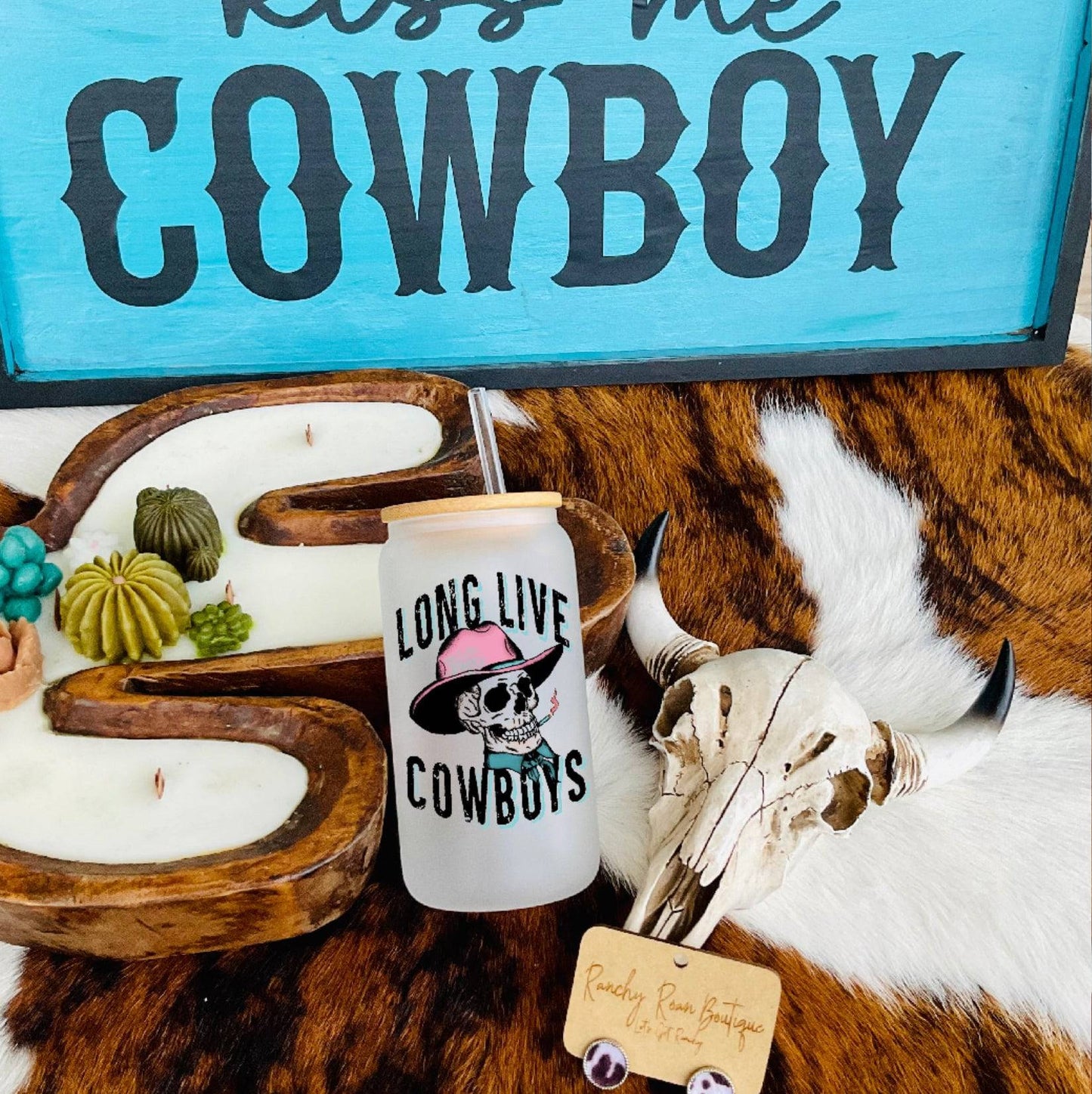 Long Live Cowboys Western Frosted Glass 16 oz Tumbler