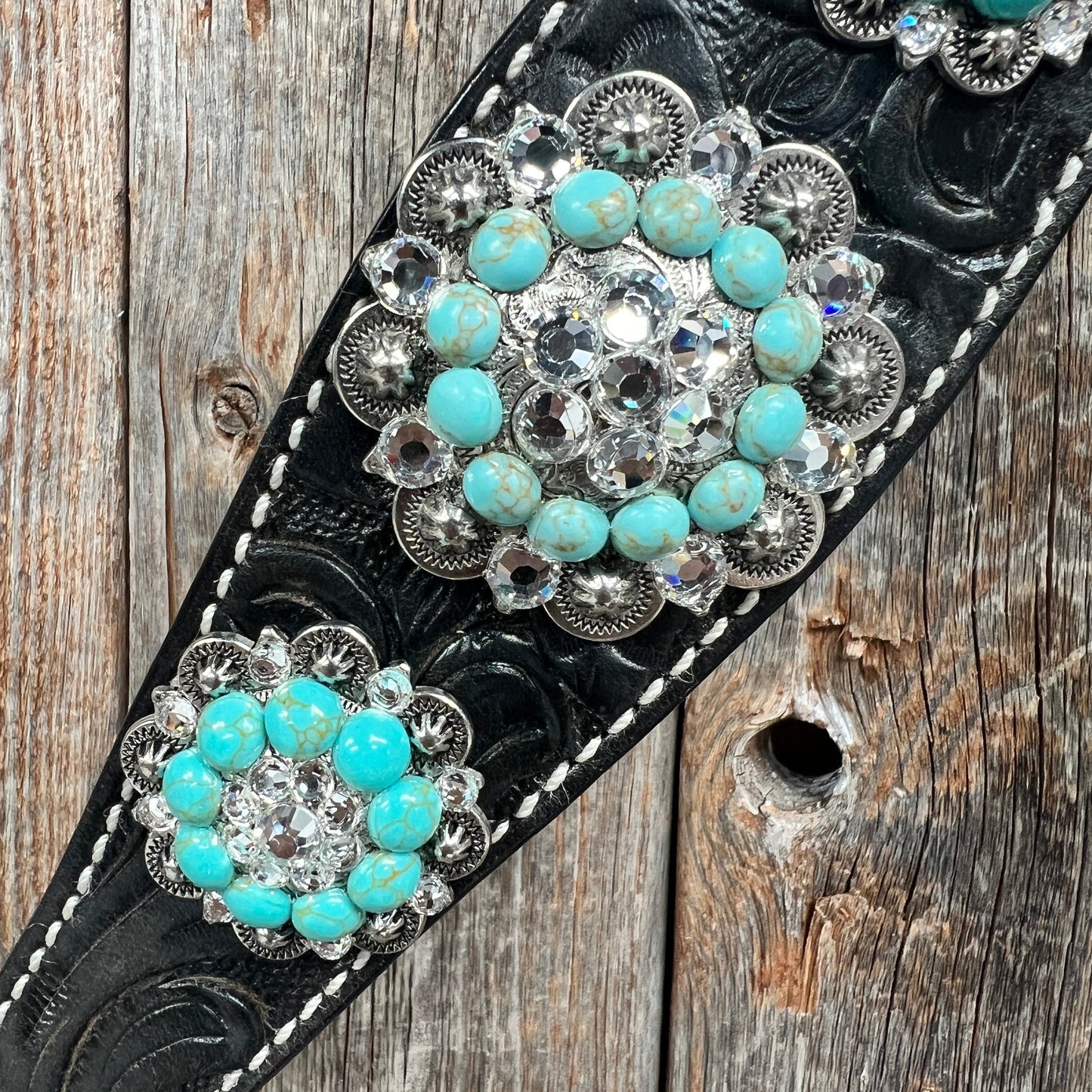 Black Floral Turquoise - Clear Browband / Breastcollar Tack Set #BBBC601