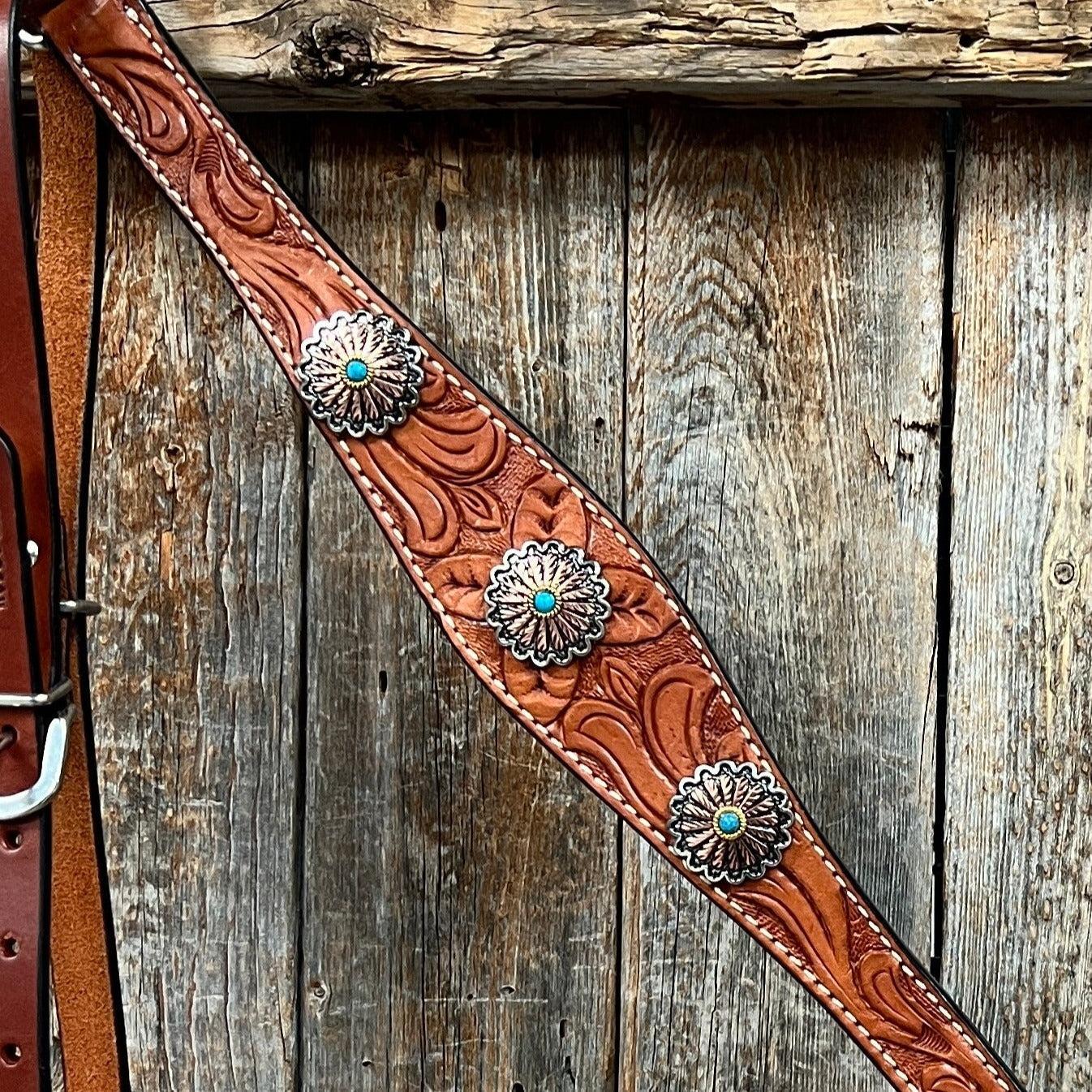 Light Oil Floral Western Flower Browband / Breastcollar Tack Set #BBBC603