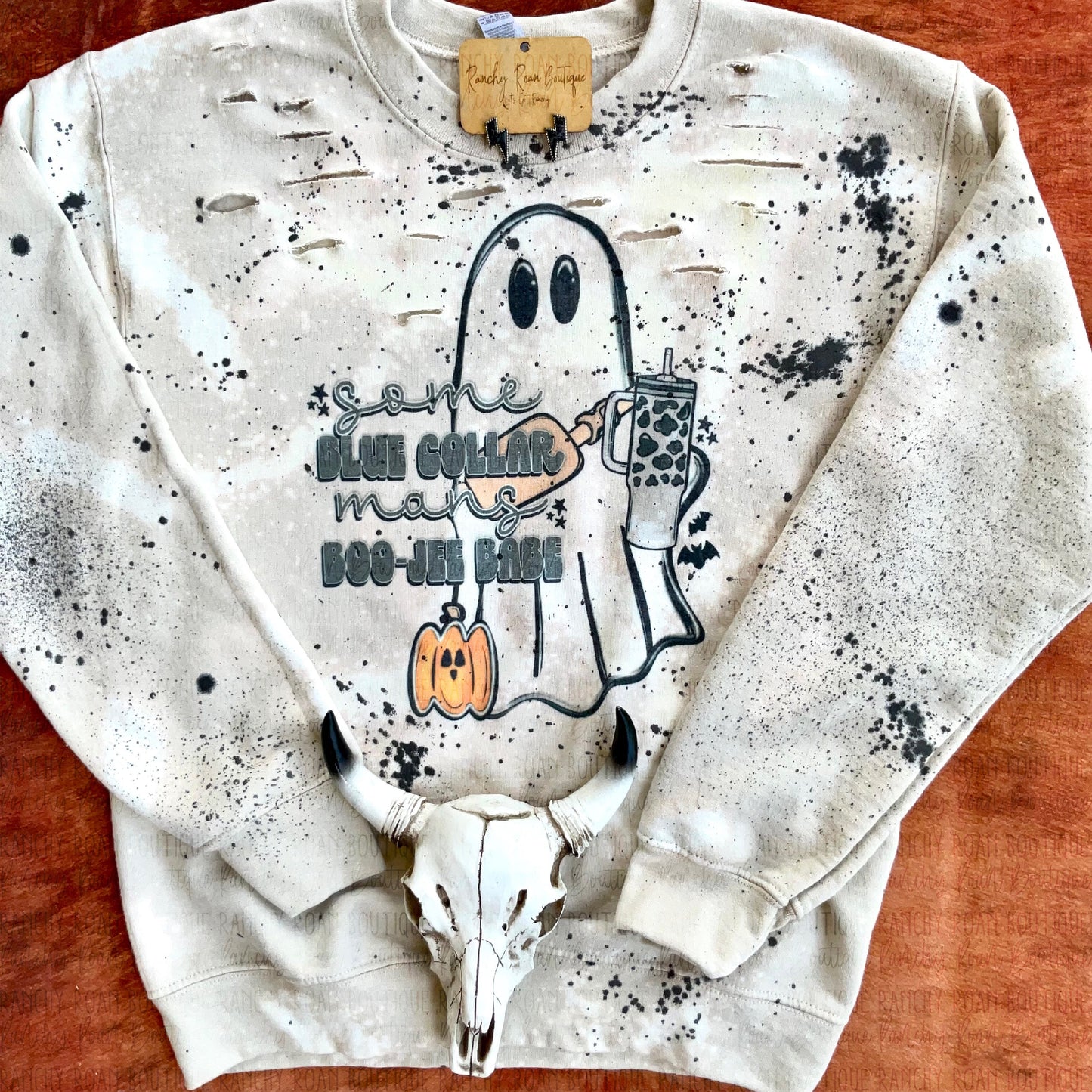 Some Blue Collar Man’s Boujee Babe Western Distressed Sweatshirt
