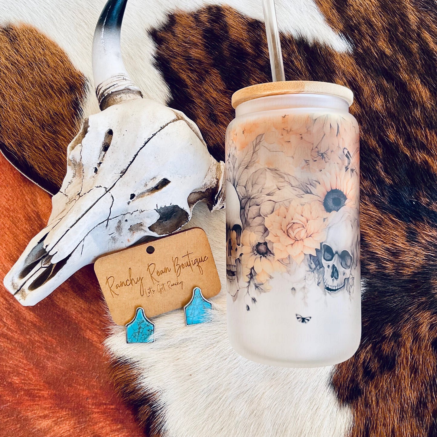 Skull and Sunflower 16oz Frosted Glass Tumbler