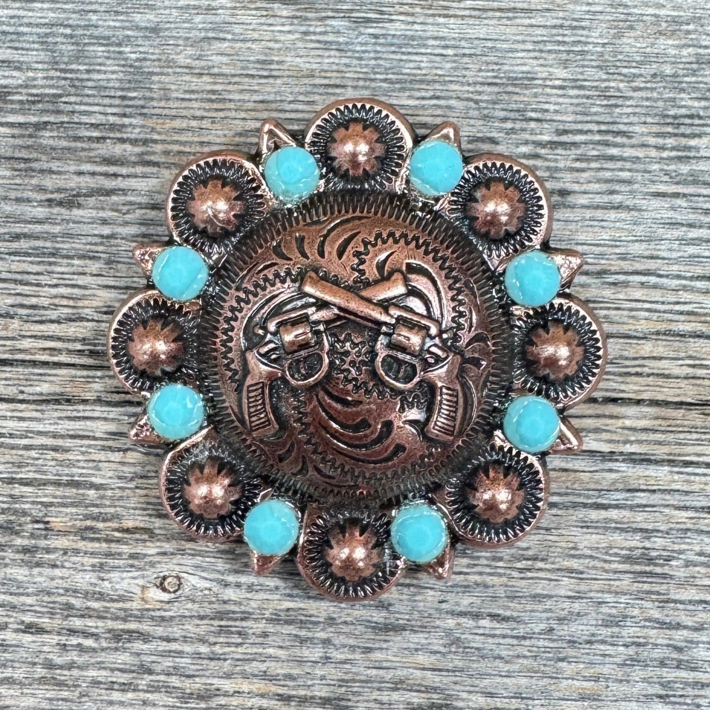 Copper Double Pistol Turquoise Concho 1.5” W242L
