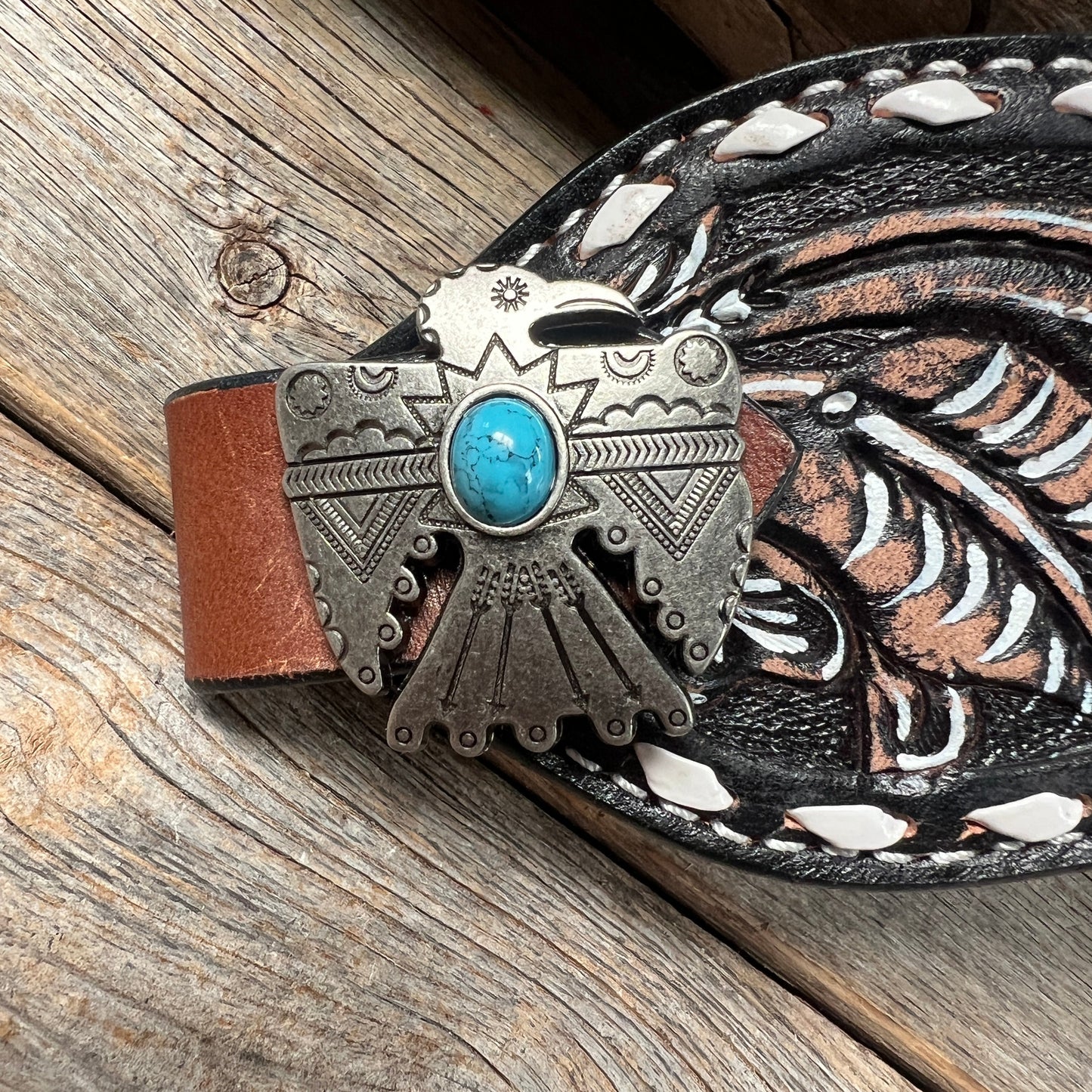 Dark Oil Buckstitch Bronc Noseband With Turquoise Conchos