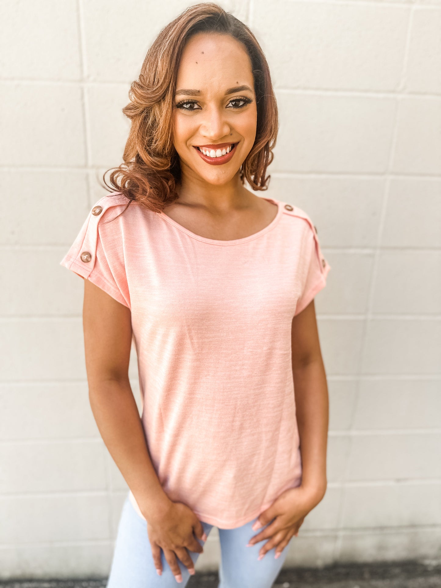 Peachy Pink Button Sleeve Top