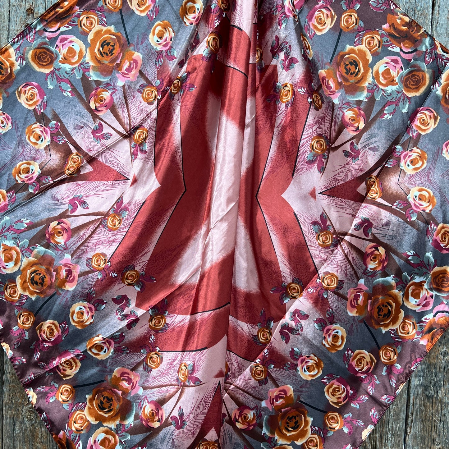 35X35" Pink and Rust Roses Wild Rag / Scarf WR1007