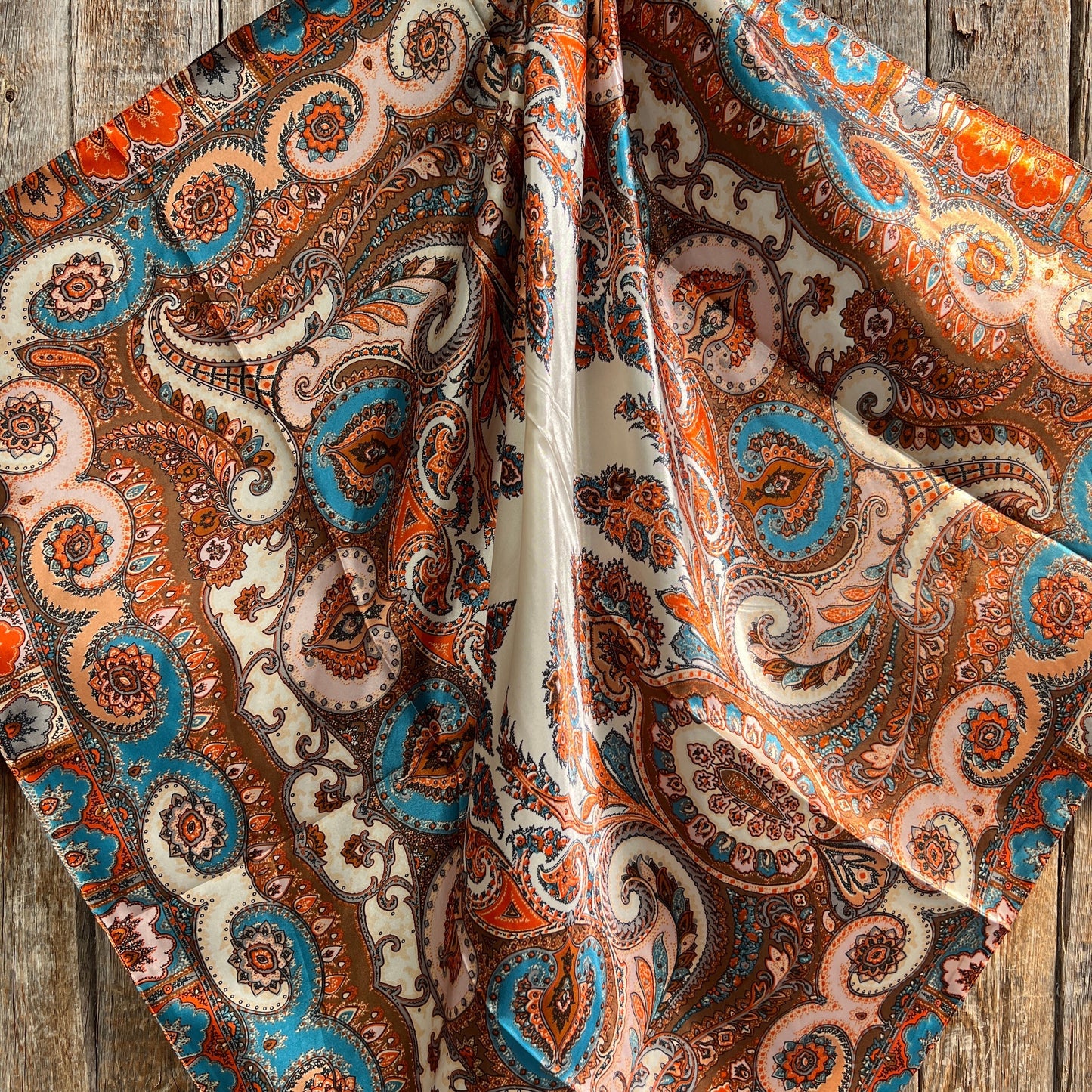35X35" Tan & Cream Paisley Wild Rag / Scarf WR907