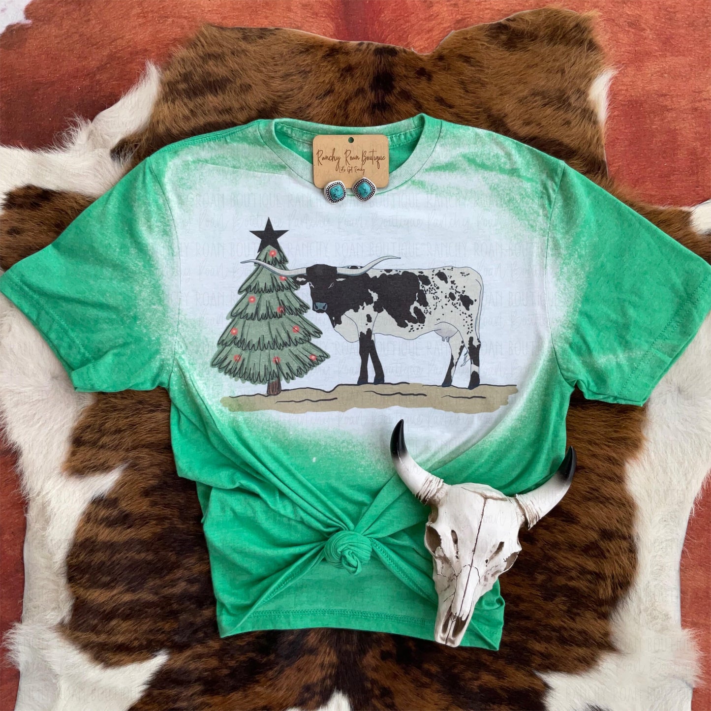 Christmas Cow Scene Western Tee