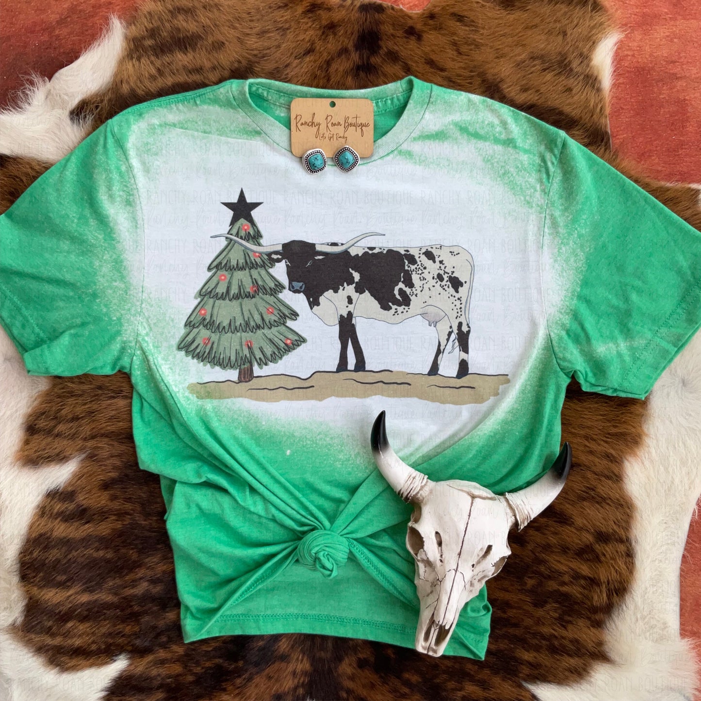Christmas Cow Scene Western Tee