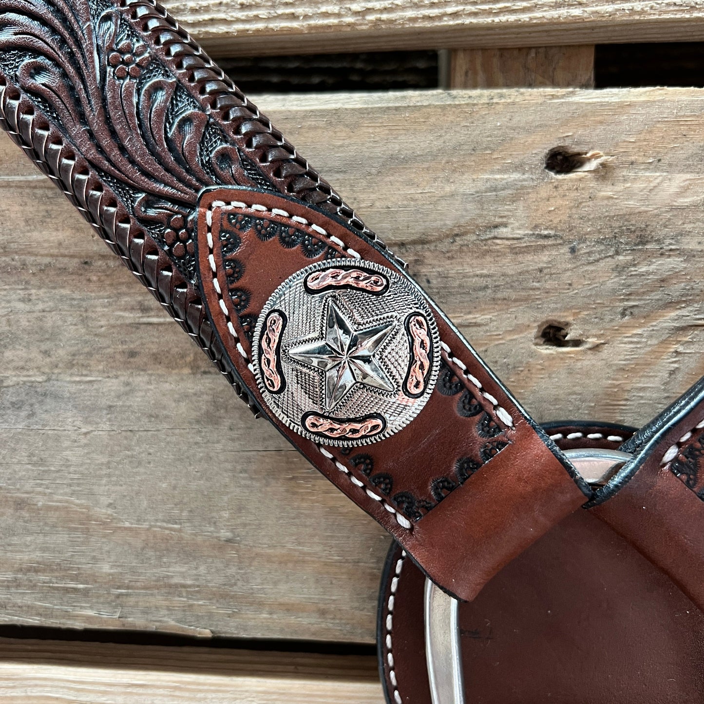 Dark Oil Braid Texas Star Browband Tack Set #BBBC627