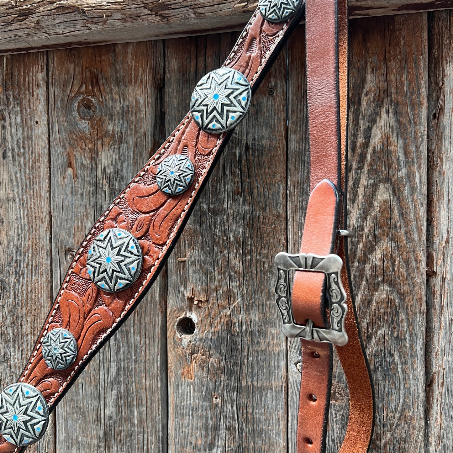 Medium Oil Floral Western Starburst Browband / Breastcollar Tack Set #BBBC612