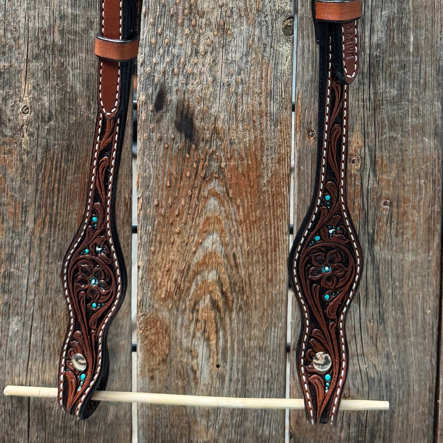 Medium Oil Floral and Teal Dot One Ear Headstall / Bridle #24338M