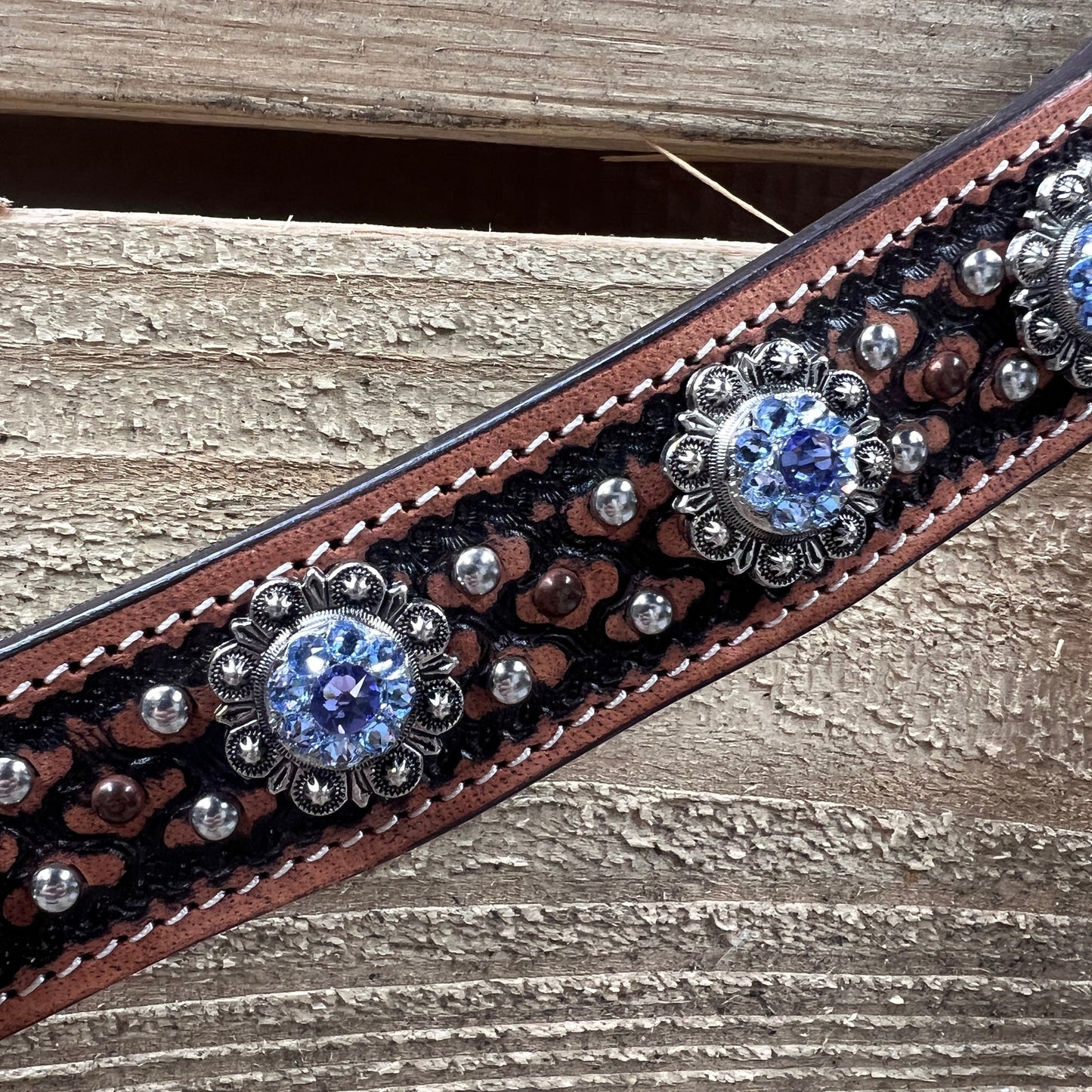 Copper and Silver Dot Two Tone Light Sapphire and Lilac Headstall & Breastcollar Tack Set #OEBC617