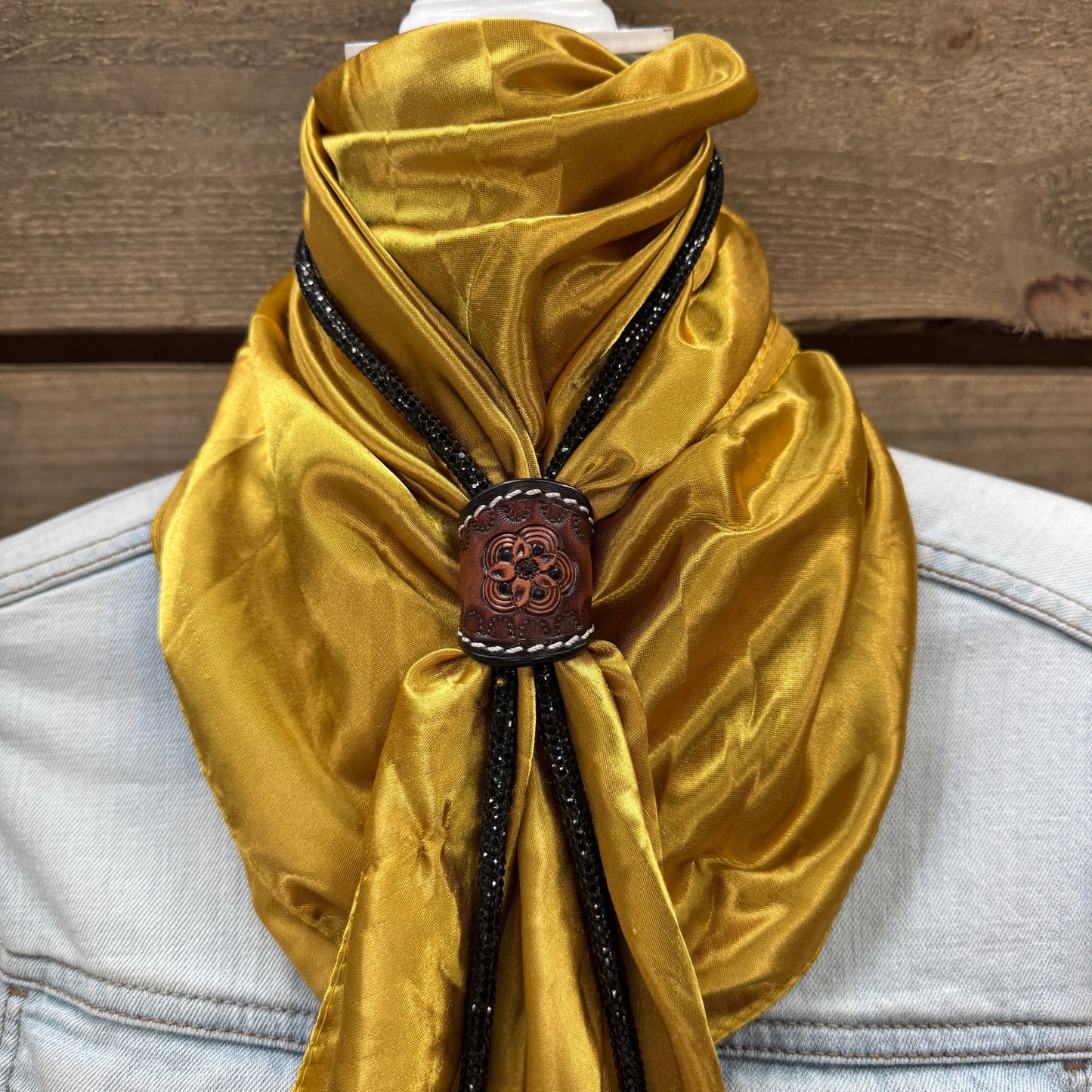 35X35" Solid Mustard Yellow Wild Rag / Scarf - Leather Slide and Bolo Tie