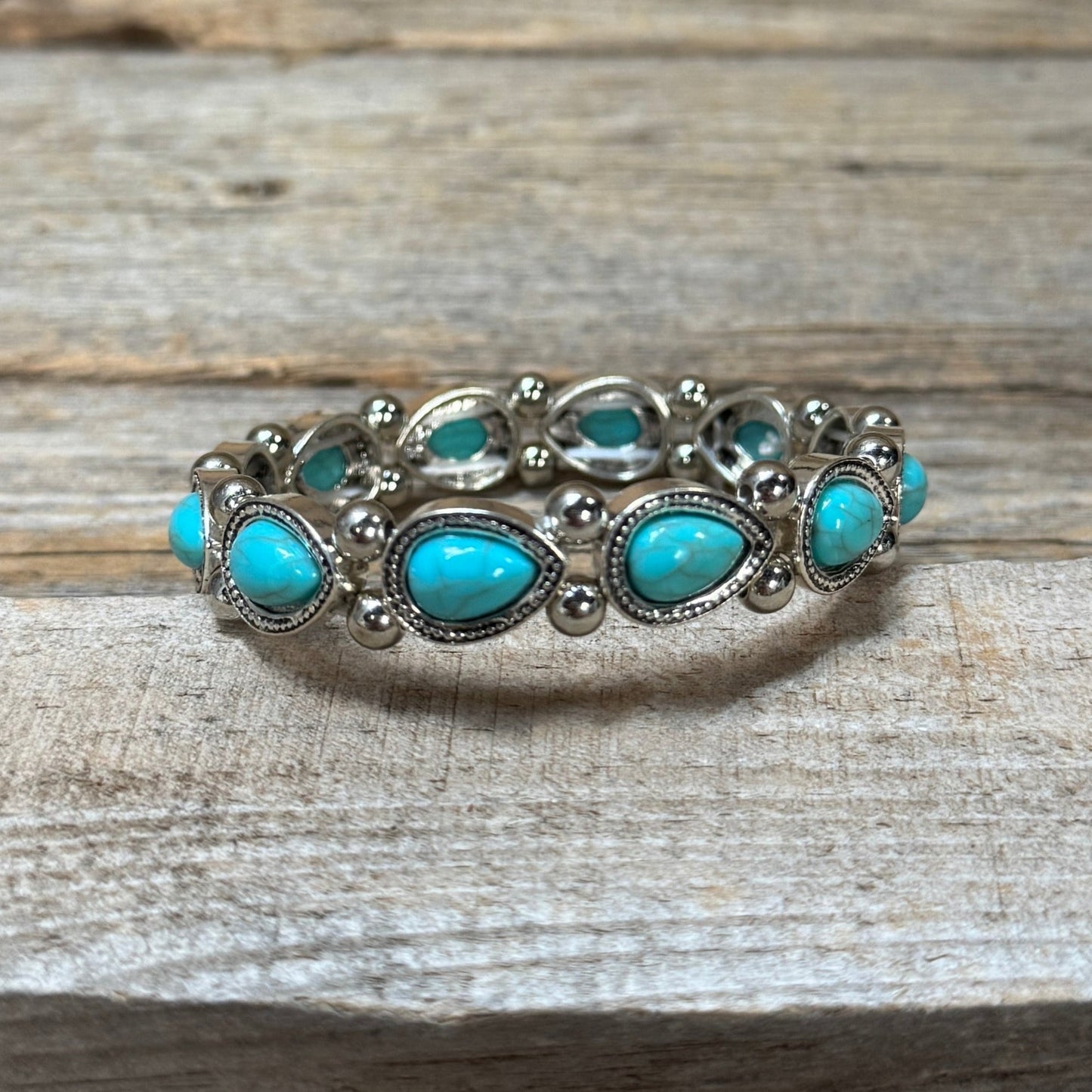 Western Silver Teardrop Turquoise Fashion Bracelet