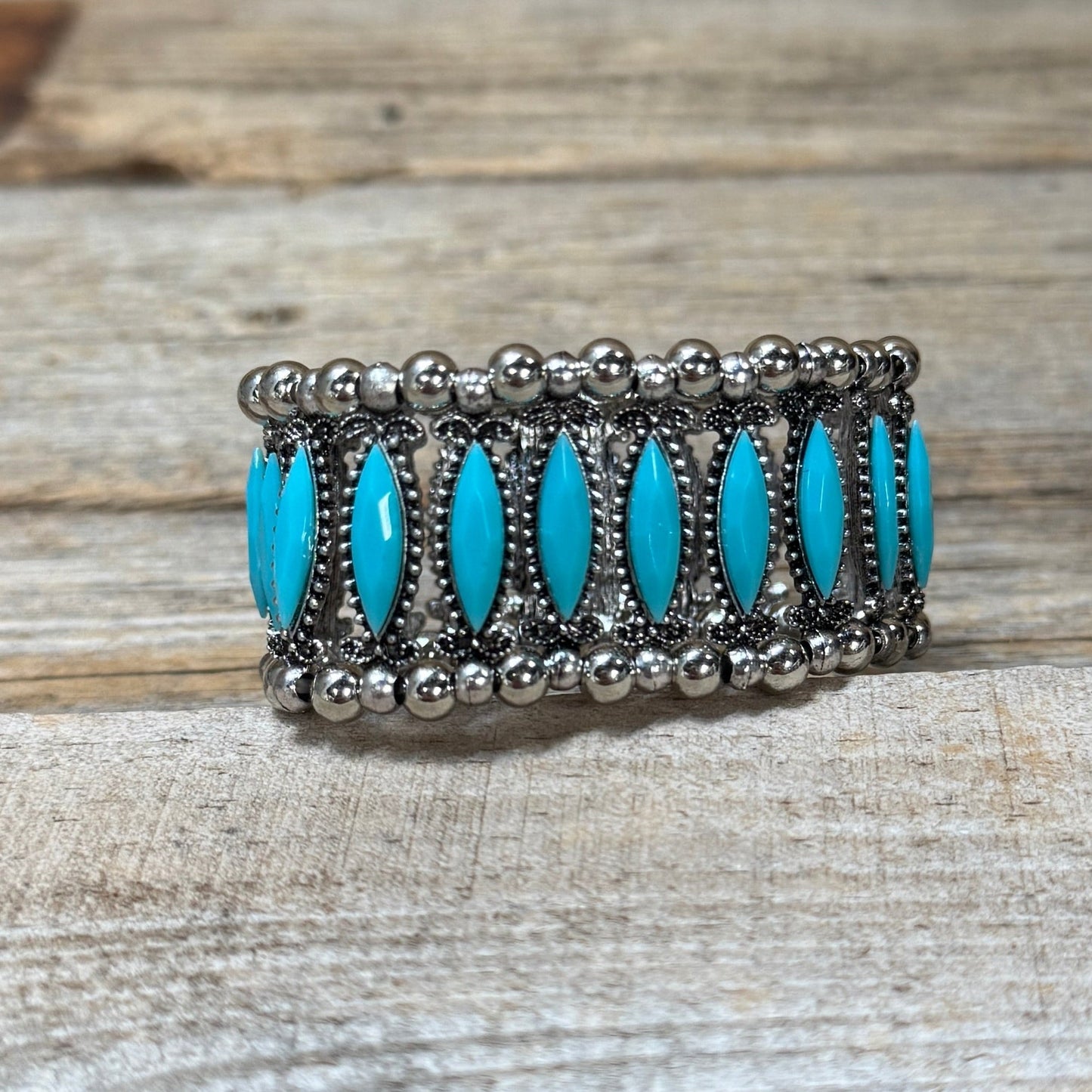 Western Silver Wide Turquoise Fashion Bracelet