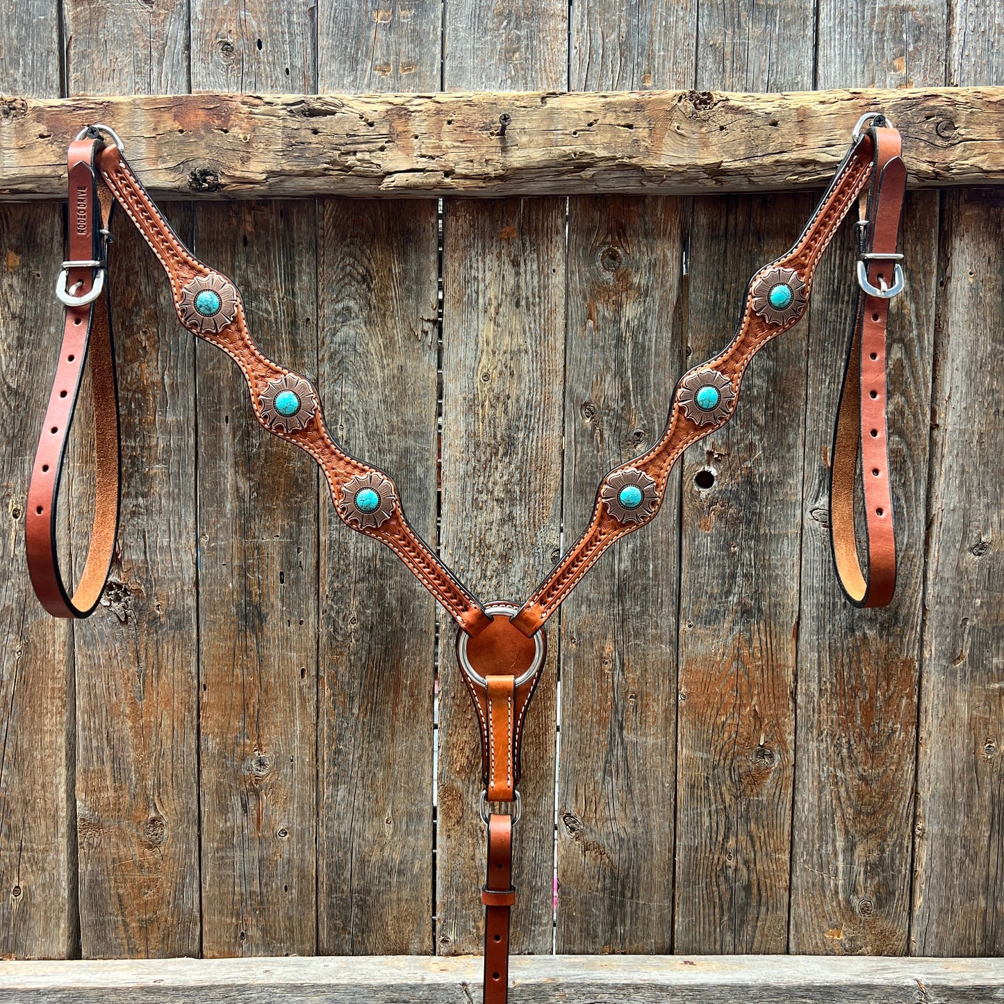 Light Oil Basketweave Copper and Turquoise Browband/One Ear Tack Set #BBBC625