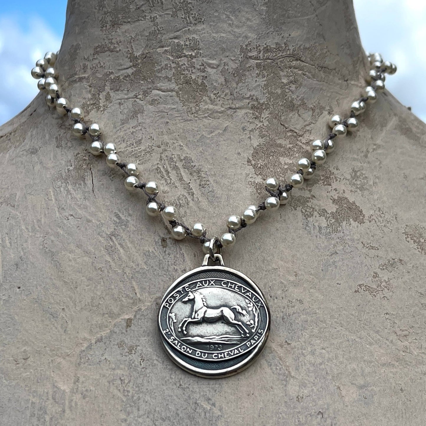 Salon du Cheval Paris Medal on Pearls Horse Necklace
