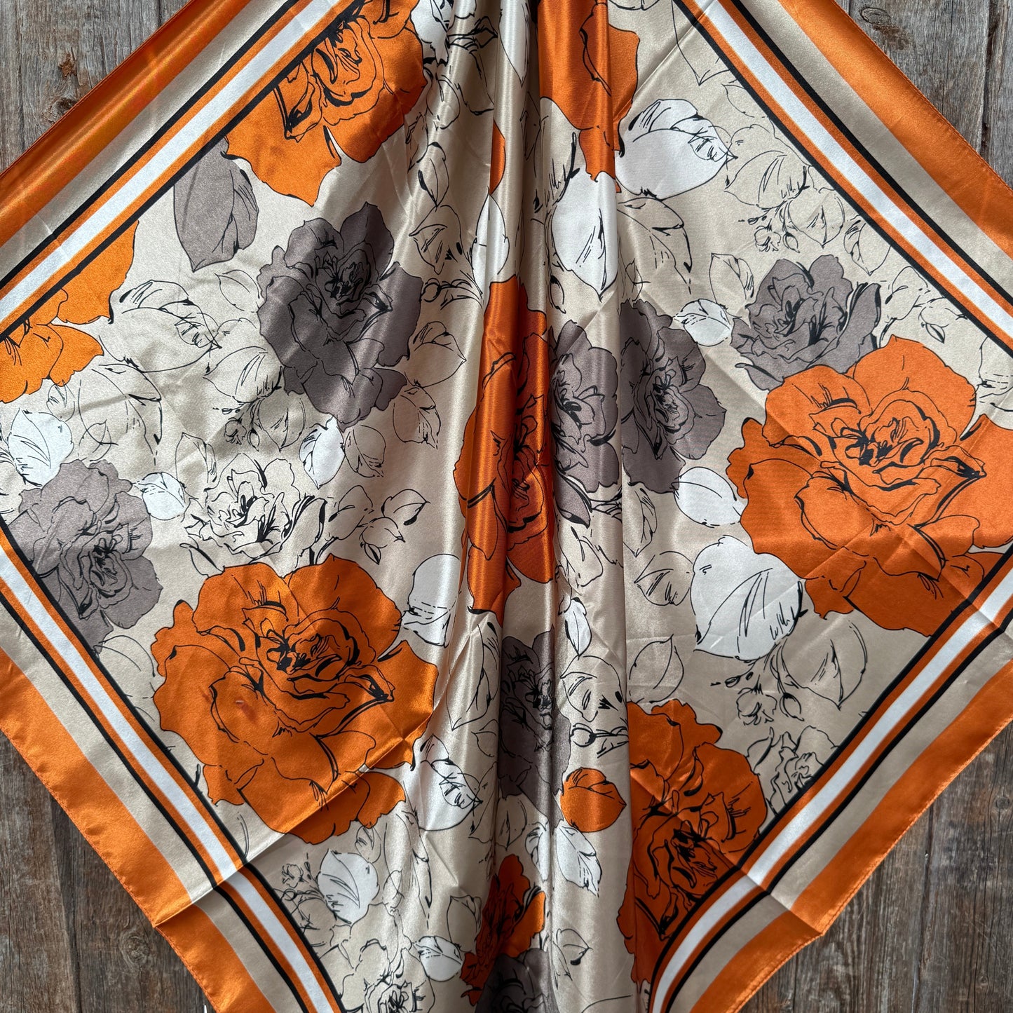 35X35" Burnt Orange and Brown Roses Wild Rag / Scarf WR3394