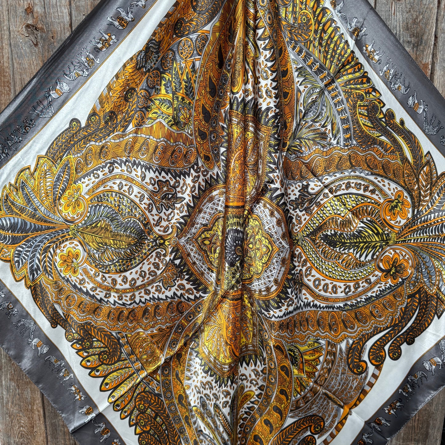 35X35" Grey and Yellow Safari Wild Rag / Scarf WR3424