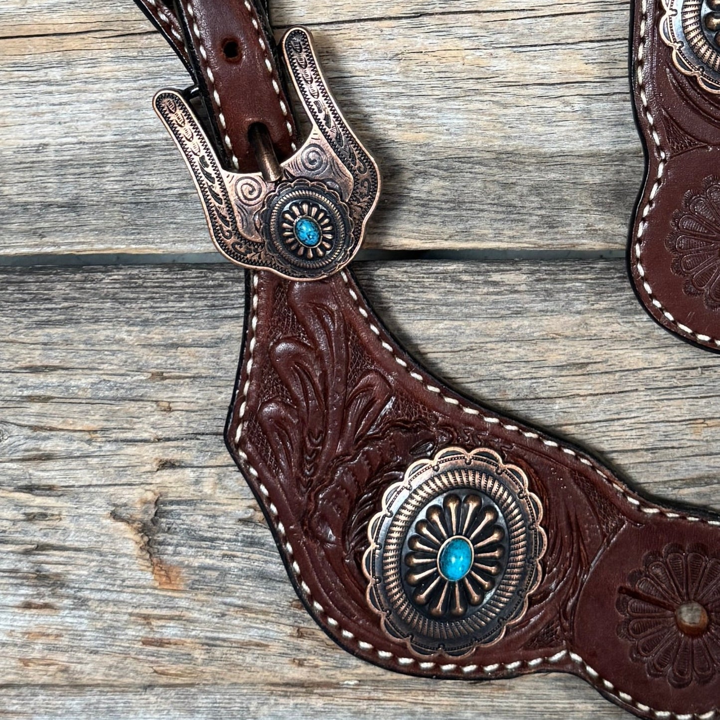 Medium Floral Spur Straps - Copper Western Conchos #SS117