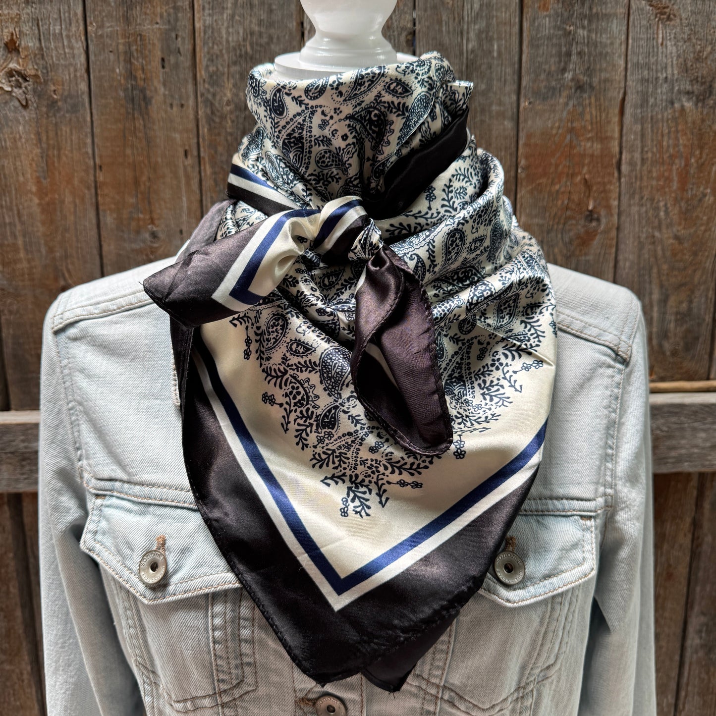 35X35" Blue and Cream Paisley Wild Rag / Scarf WR3408
