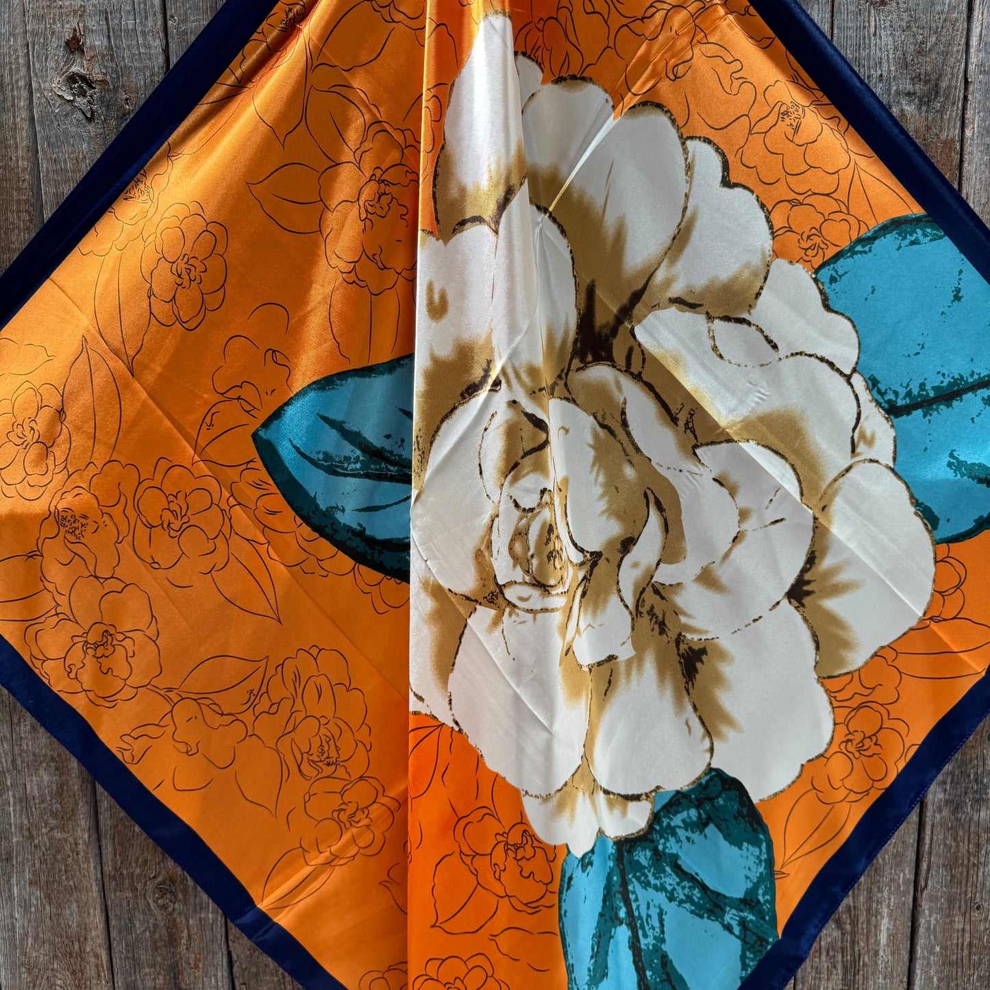 35X35" White and Orange Rose Wild Rag / Scarf WR3435