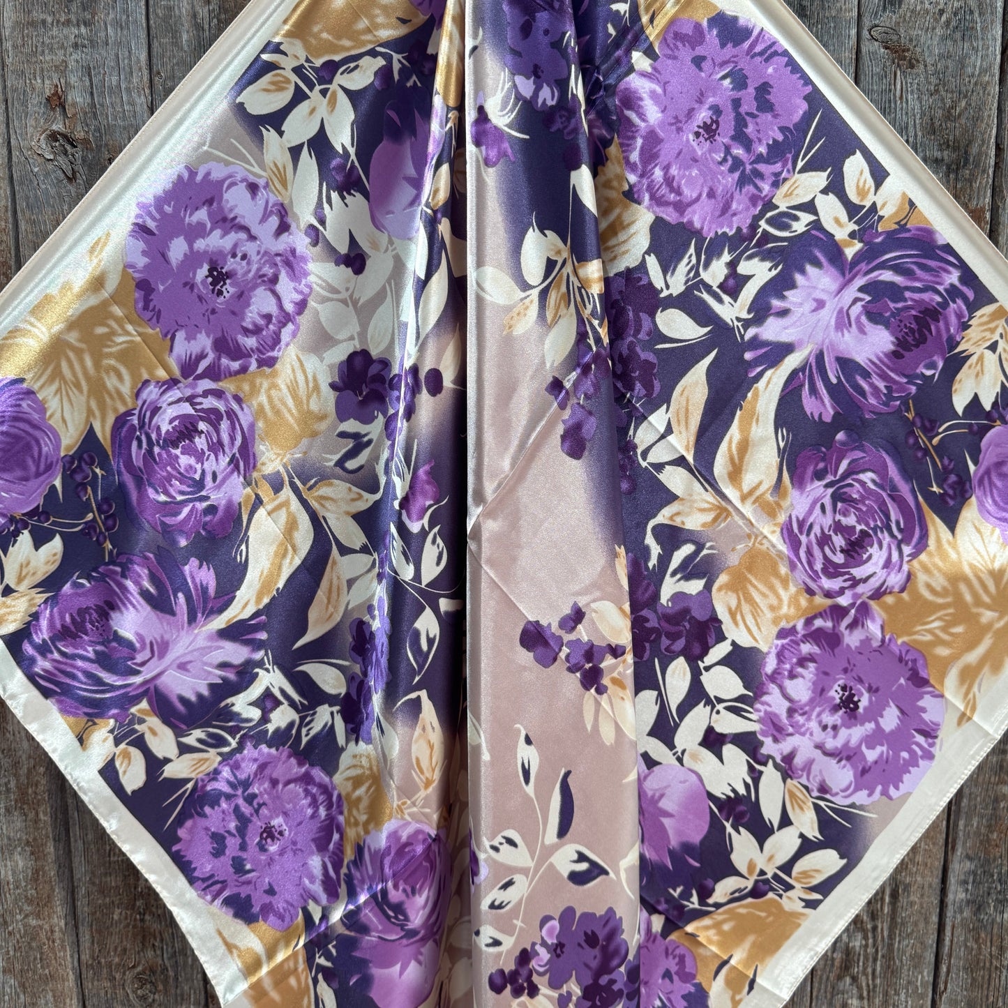 35X35" Purple and Cream Floral Wild Rag / Scarf WR3434