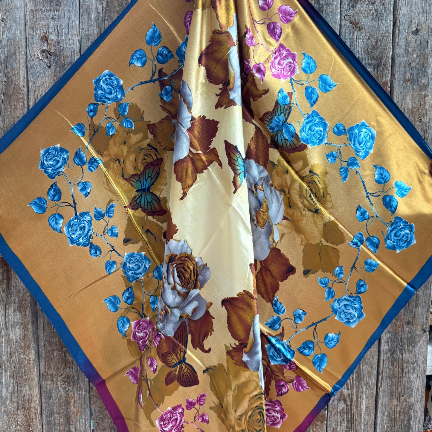 35X35" Purple and Blue Floral Wild Rag / Scarf WR3433