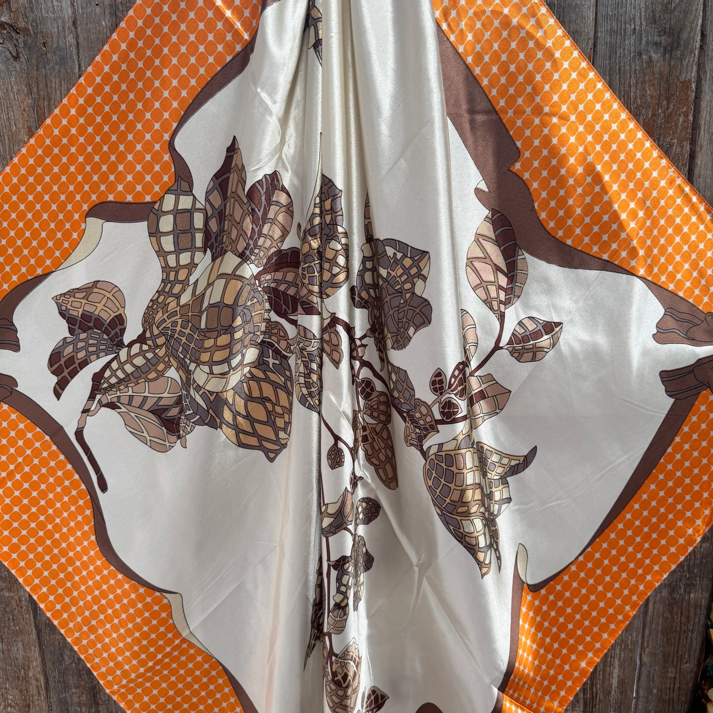 35X35" Orange and Brown Floral Wild Rag / Scarf WR3303