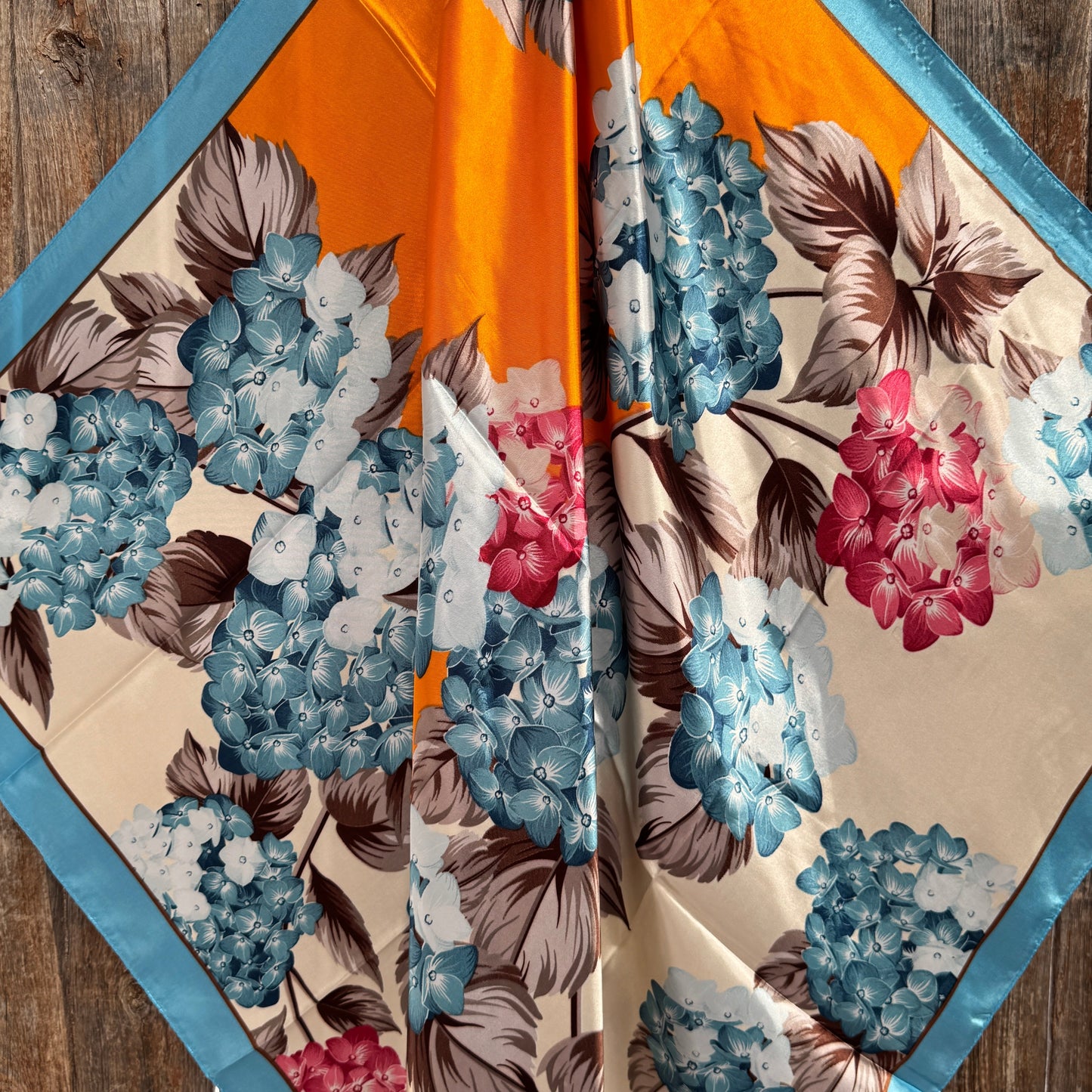 35X35" Aqua and Orange Floral Wild Rag / Scarf WR784