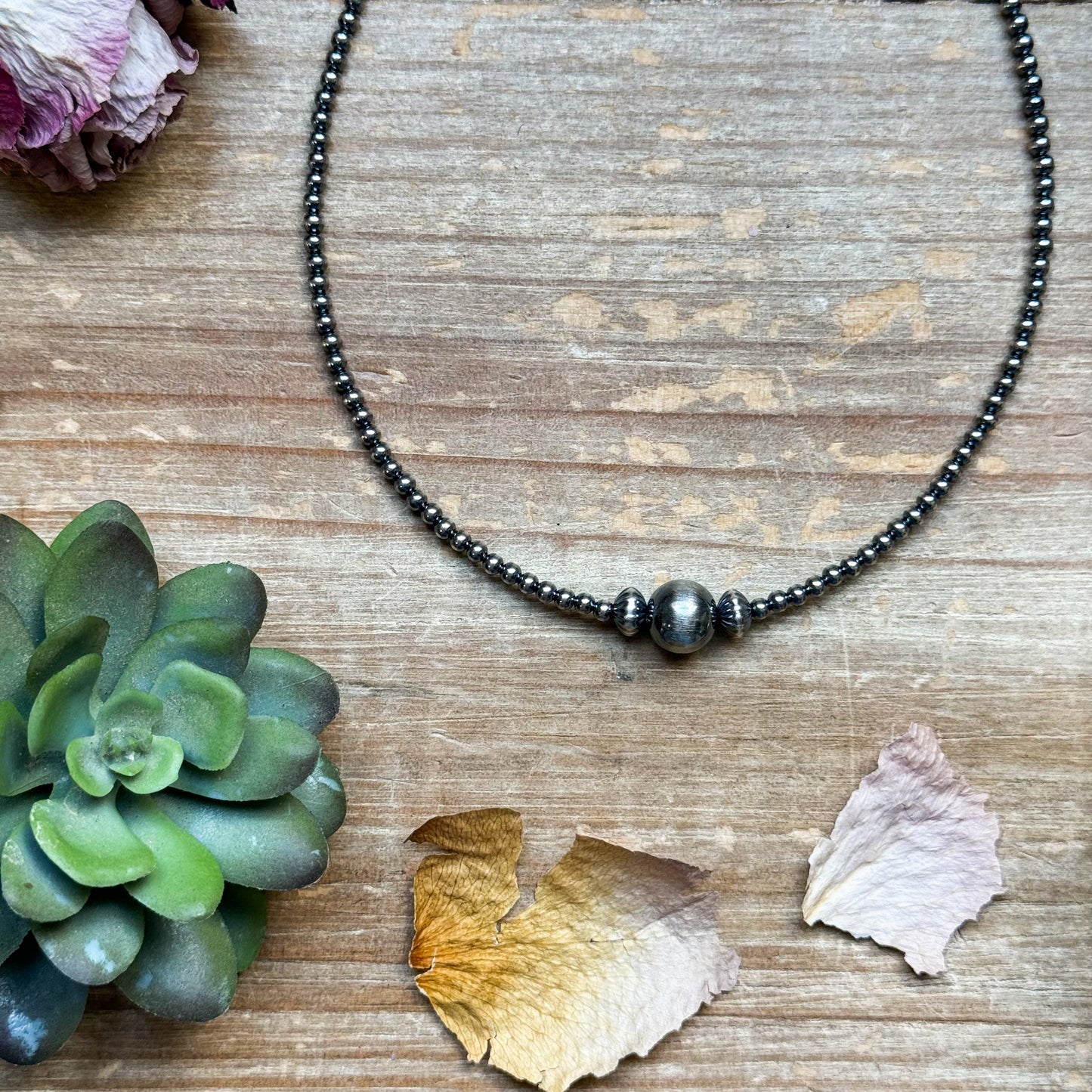 14 inch 3 mm sterling silver pearls choker - 10 mm middle