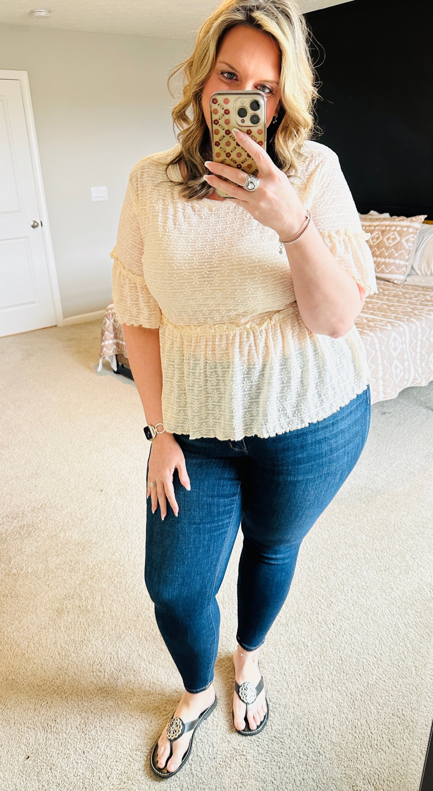 Neutral Lace Ruffle Blouse