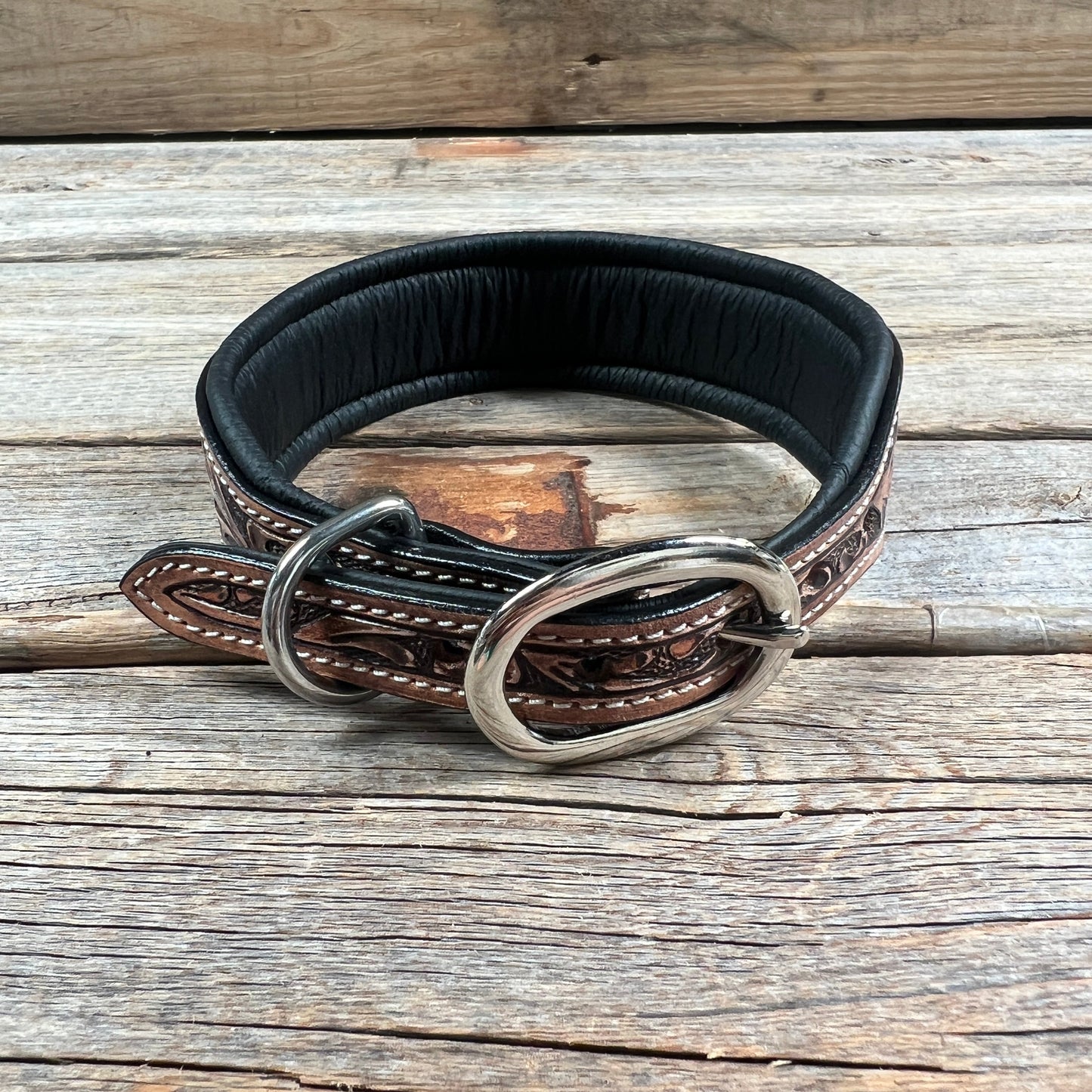 Tooled Red Leather Beaded Dog Collar #DC439