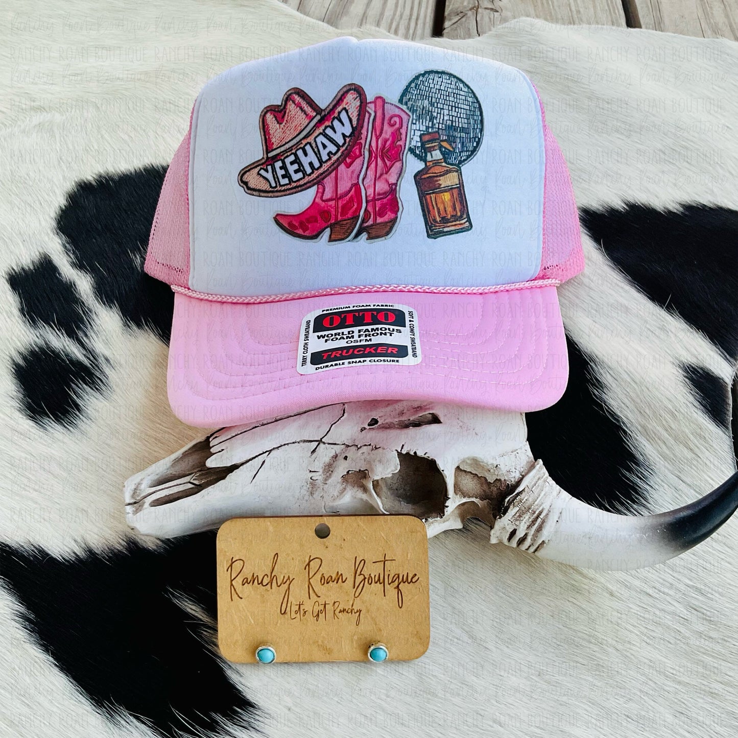 Faux Embroidery Cowgirl Disco Western Foam Front Trucker Hat