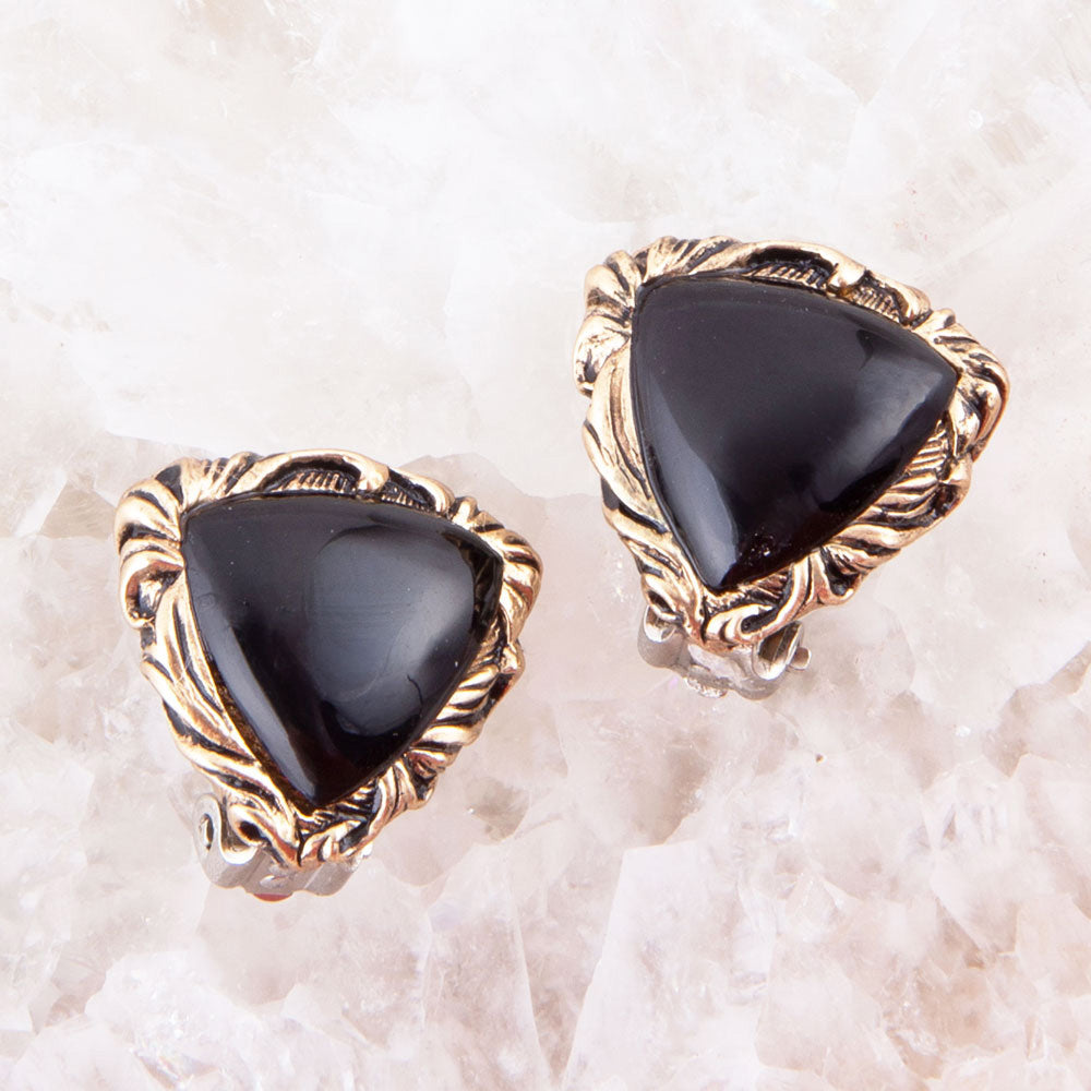 Jacquard Black Onyx Golden Earrings