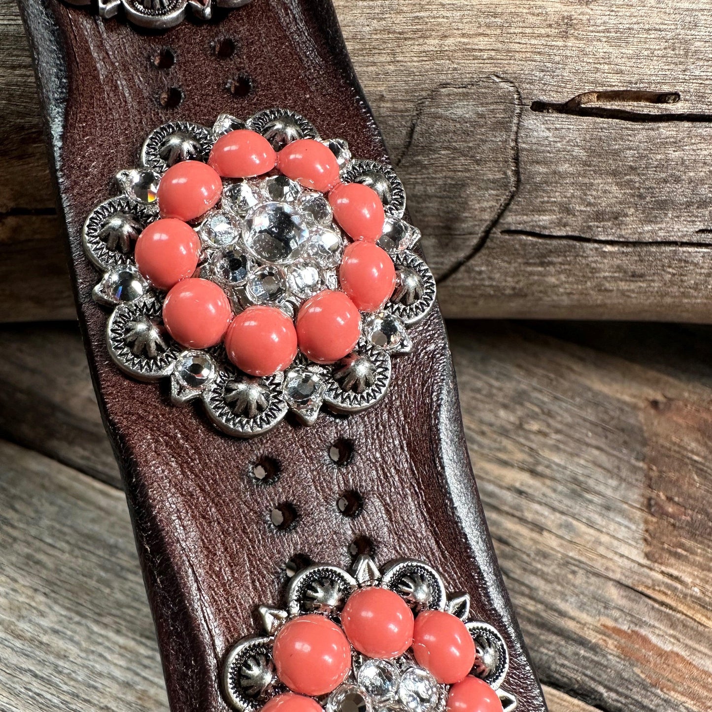 Coral and Clear Leather Bracelet LB101