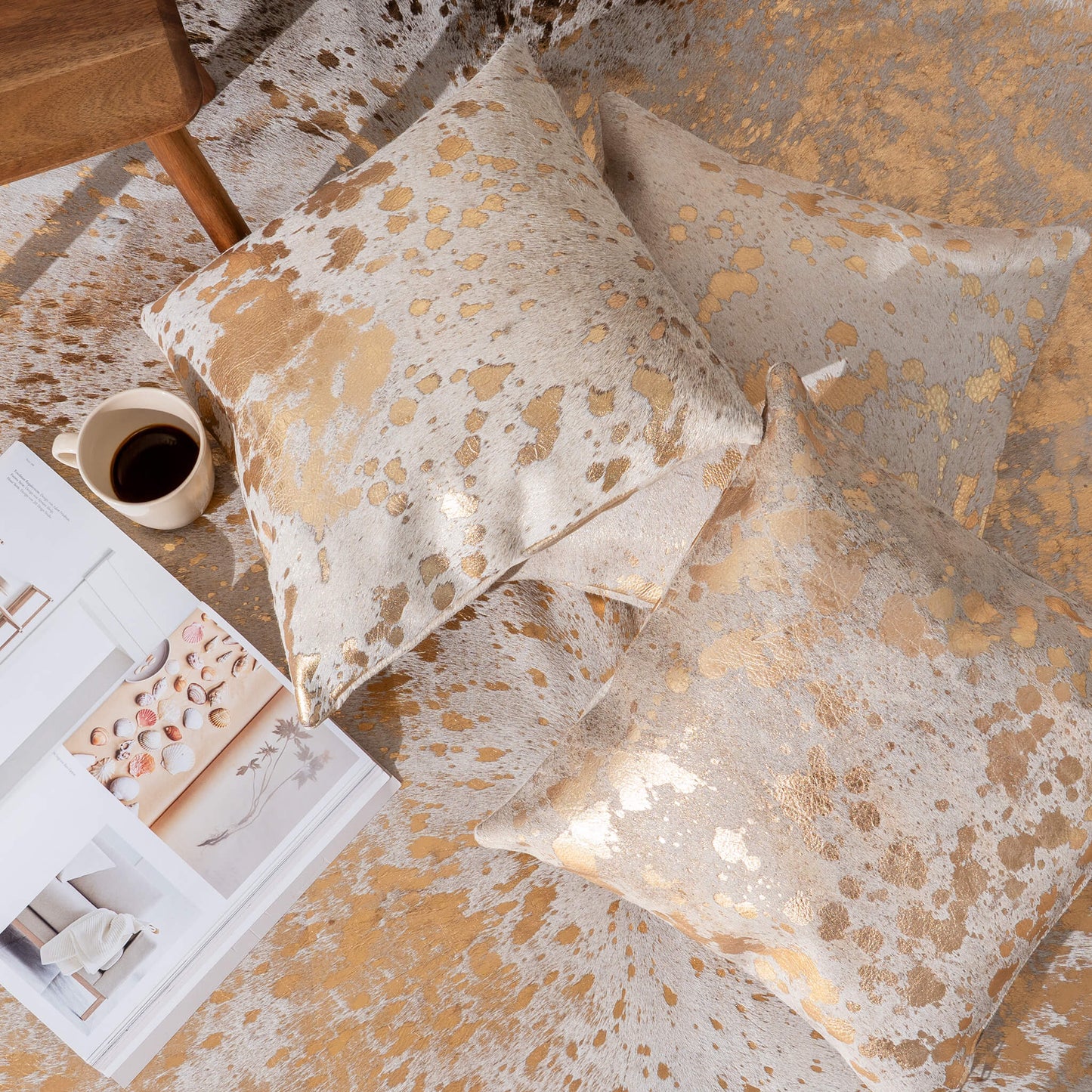 Metallic Gold Cowhide Pillow