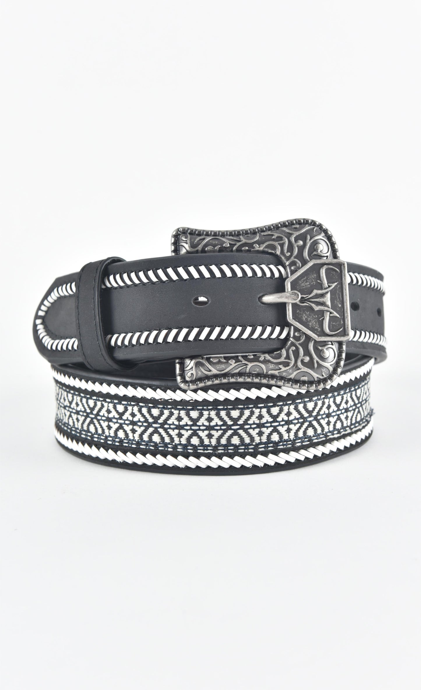 Mens Genuine Leather 3D Hand Stitched Belt - Black