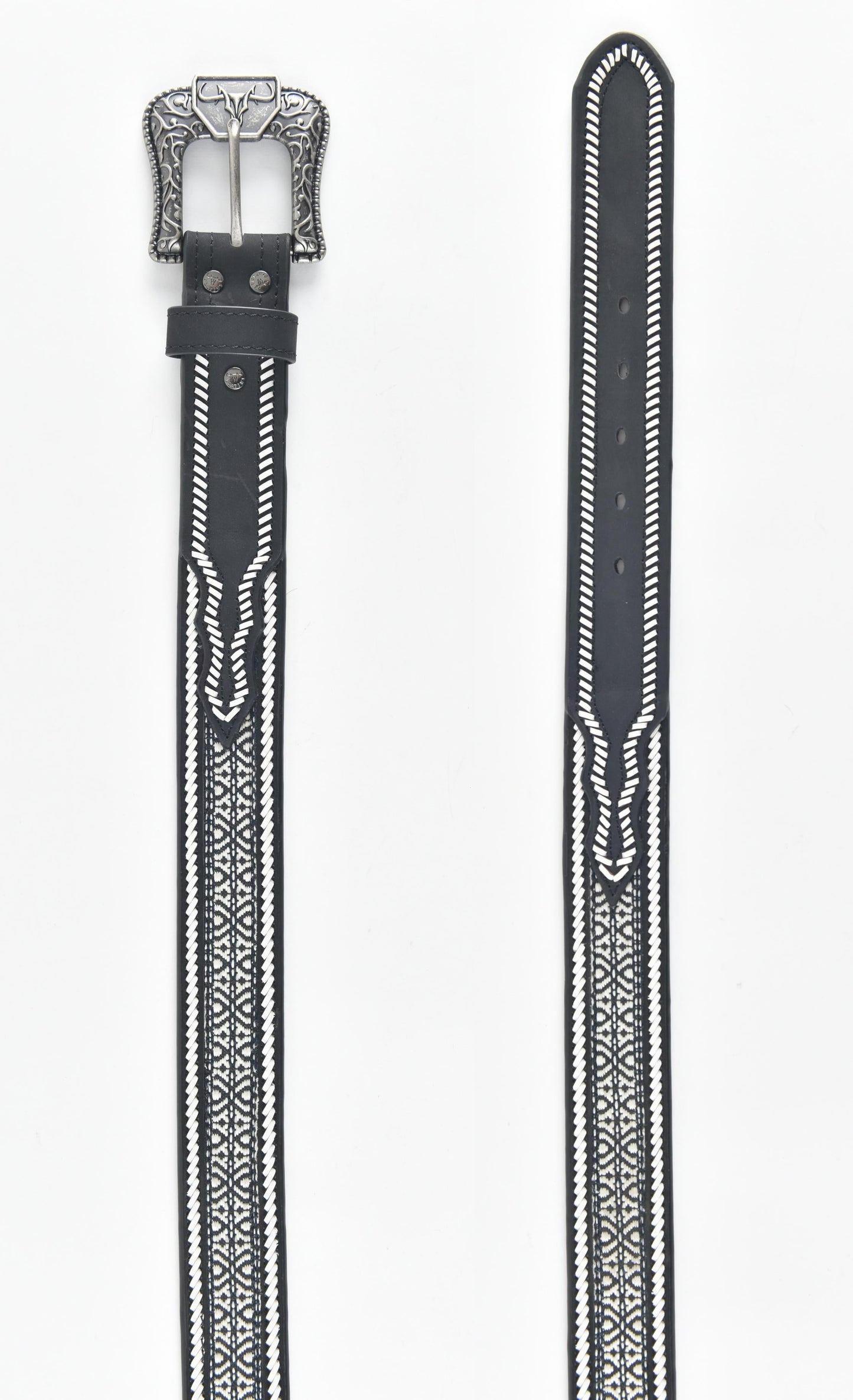 Mens Genuine Leather 3D Hand Stitched Belt - Black