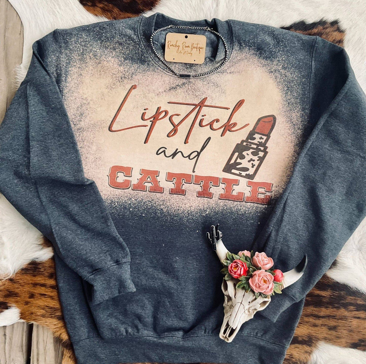 Lipstick and Cattle Western Graphic Sweatshirt
