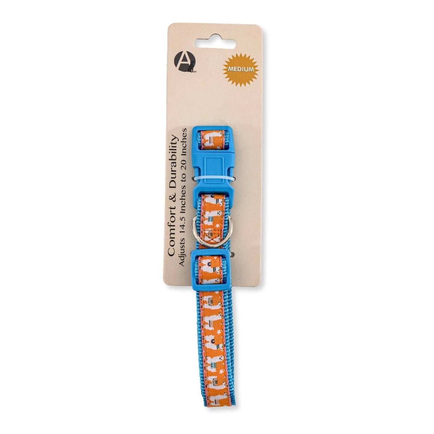 Nylon Dog Collar with Embroidered Llama Design, Adjustable, Comfortable & Secure Fit