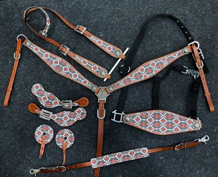 Southwest Navaho Print One Ear Headstall and Breast Collar 6- piece set